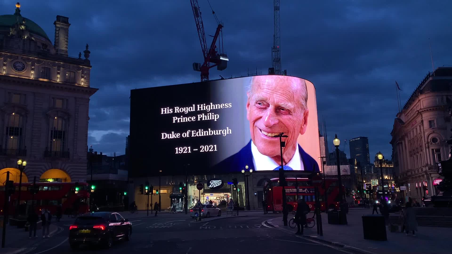 Tribute to Prince Philip at Piccadilly Circus