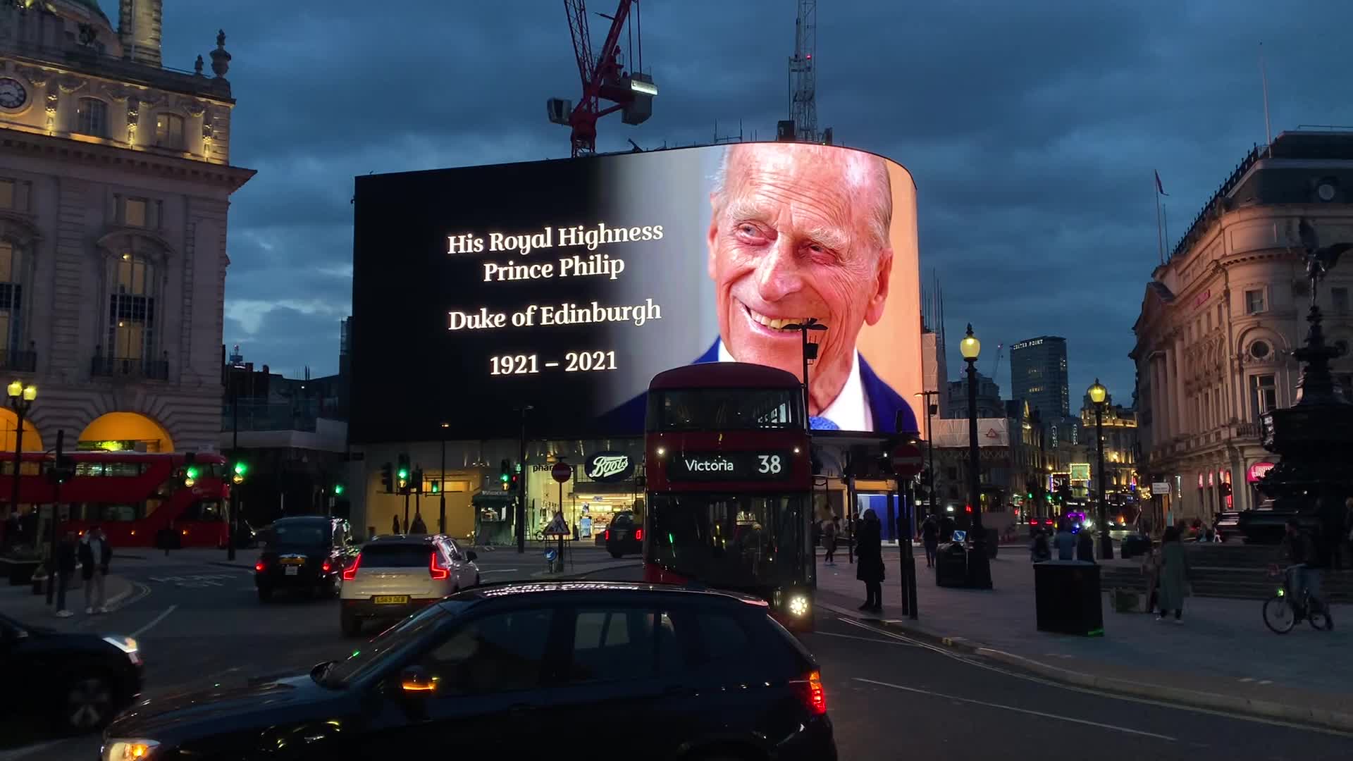 Tribute to Prince Philip at Piccadilly Circus