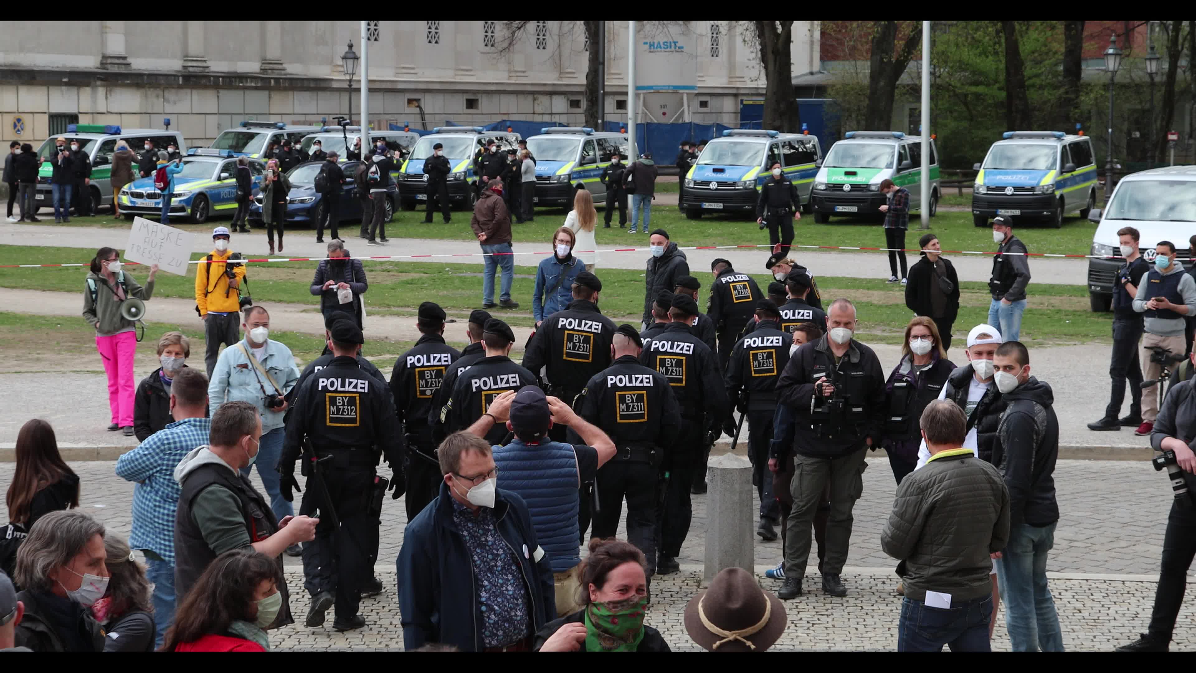 Hundreds lateral thinkers protest against the Lockdown in Munich, Germany
