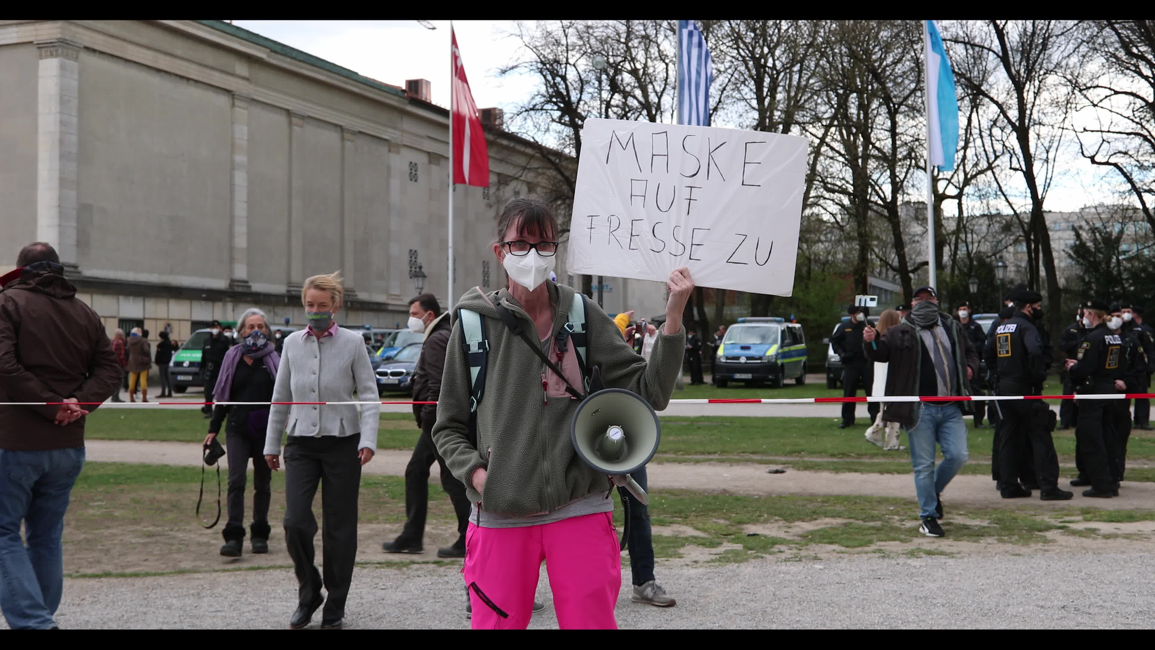 Hundreds lateral thinkers protest against the Lockdown in Munich, Germany