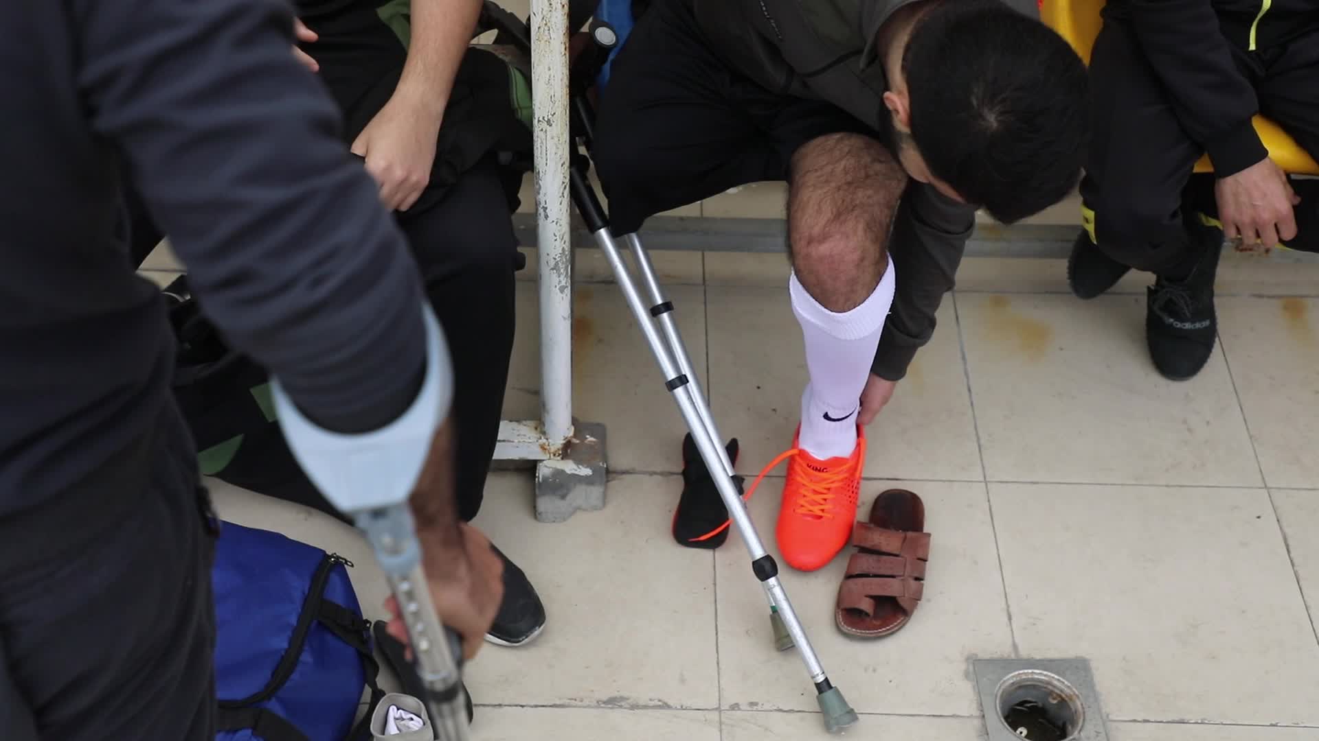 Palestinian amputees play soccer during a local championship in Gaza