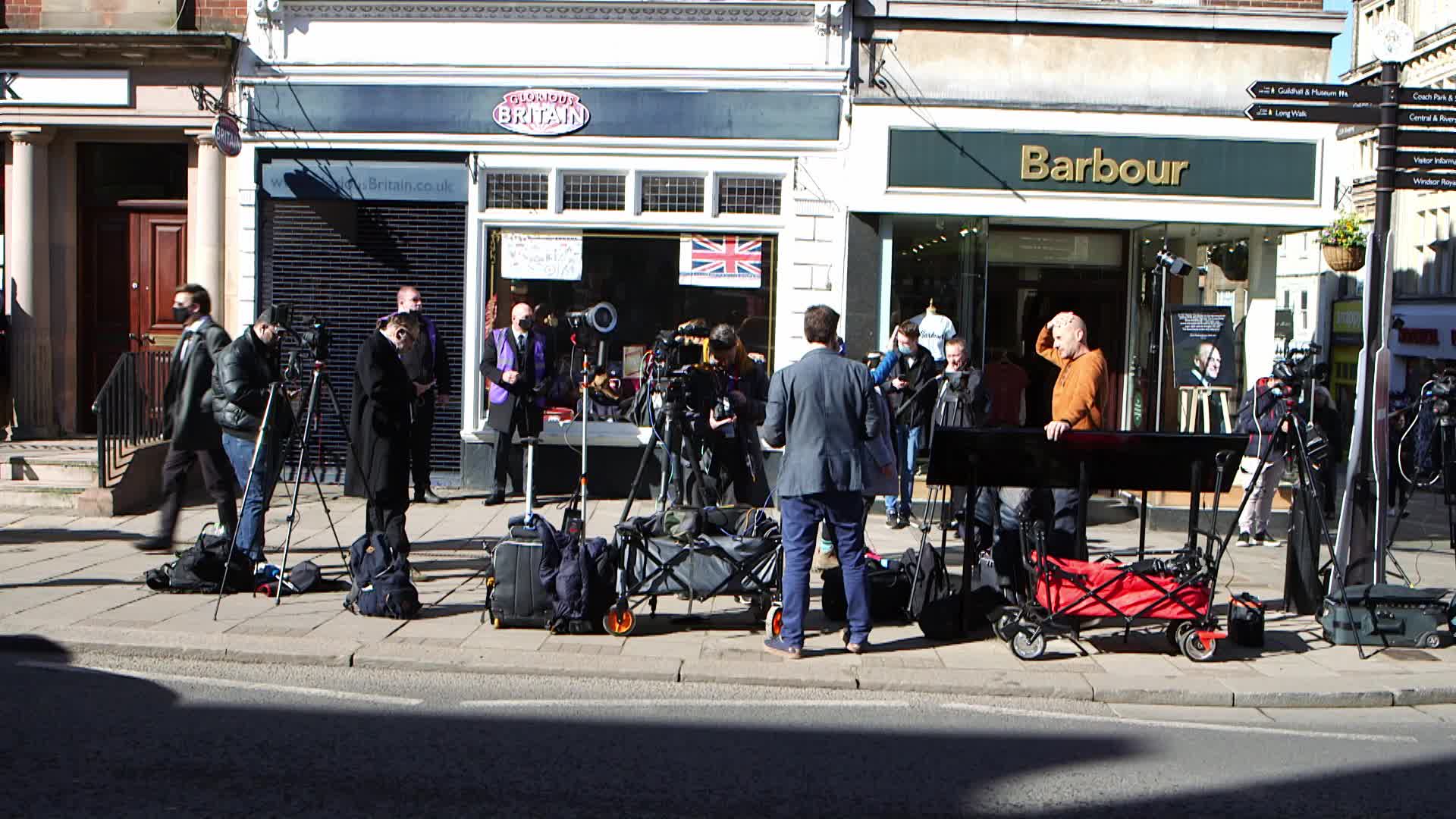 Media outside the Windsor Castle attend the Funeral of Prince Philip
