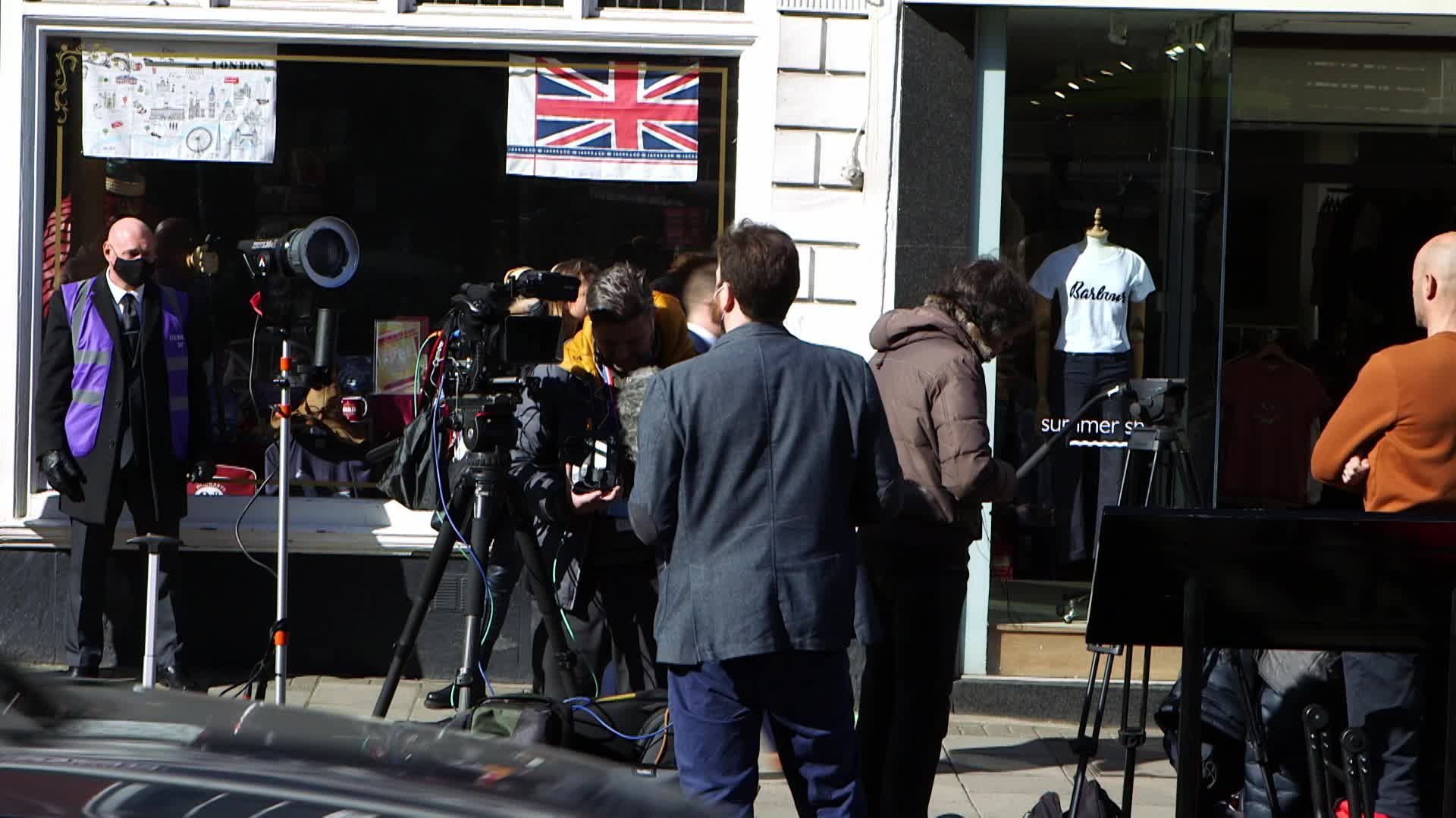 Media outside the Windsor Castle attend the Funeral of Prince Philip
