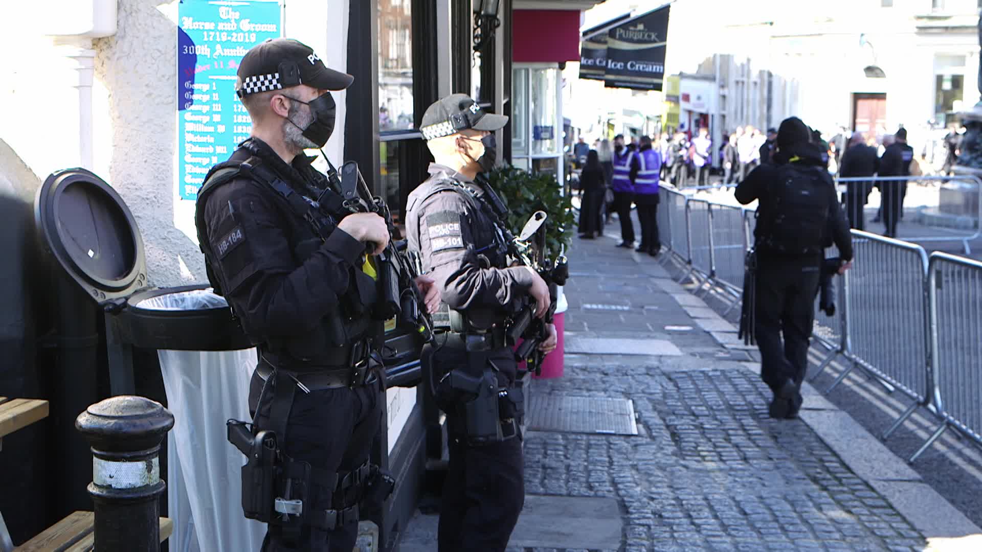 Security outside the Windsor Castle ahead the funeral of Prince Philip