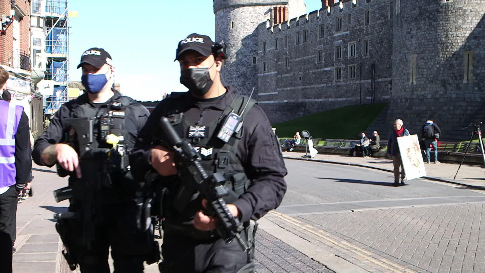Security outside the Windsor Castle ahead the funeral of Prince Philip