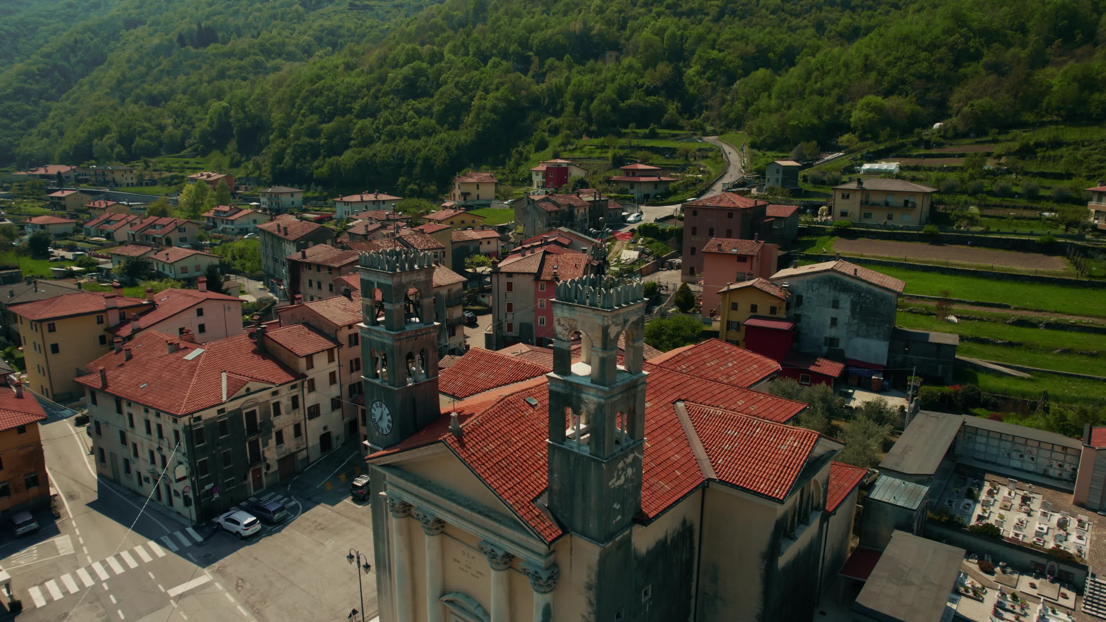 Drone view of a church in Campolongo Sul Brenta
