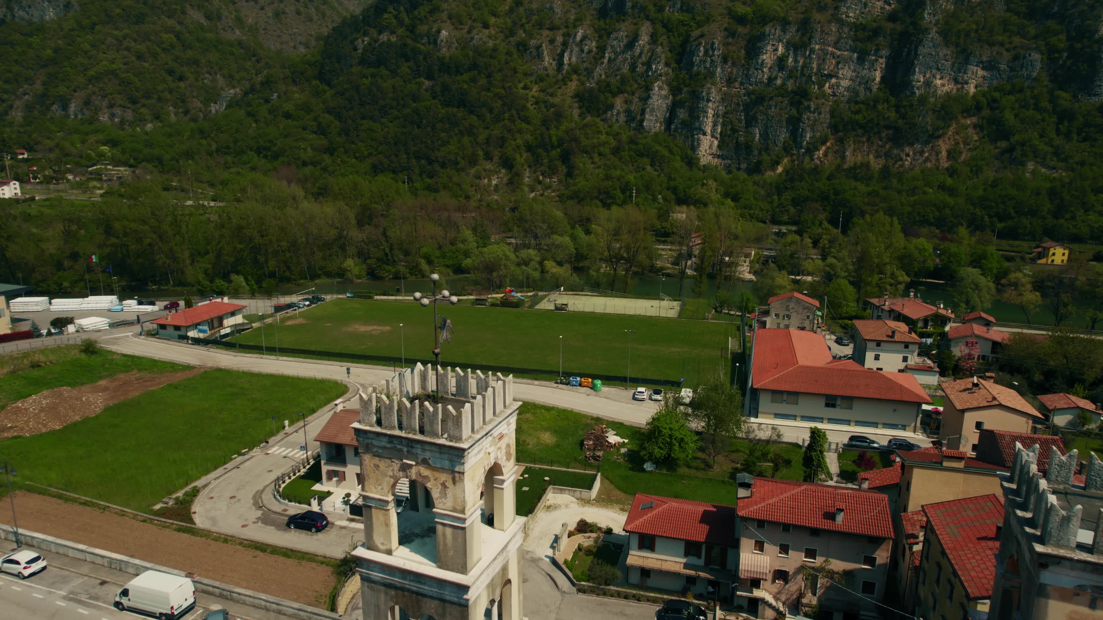 Drone view of a church in Campolongo Sul Brenta