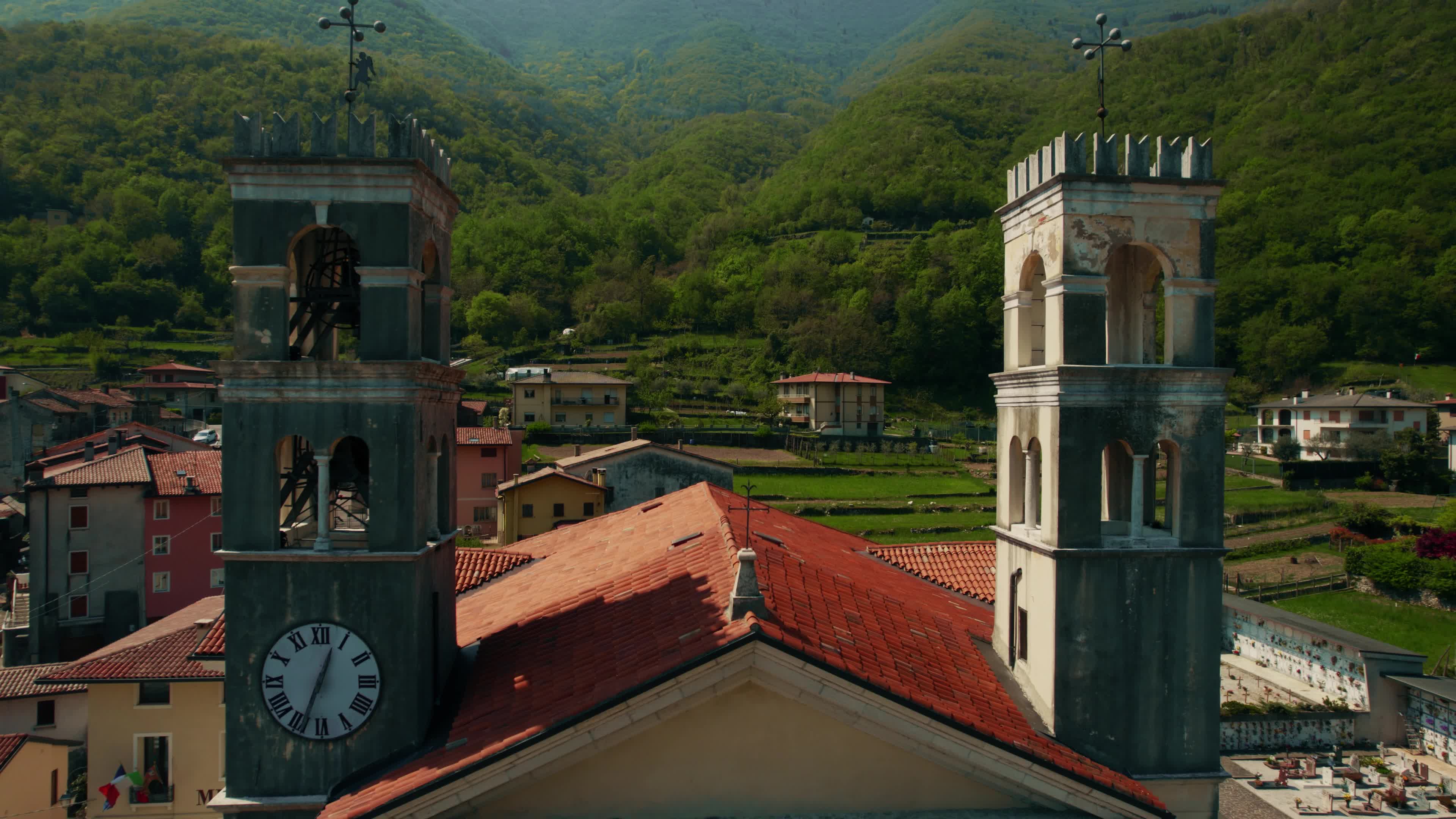 Drone view of a church in Campolongo Sul Brenta