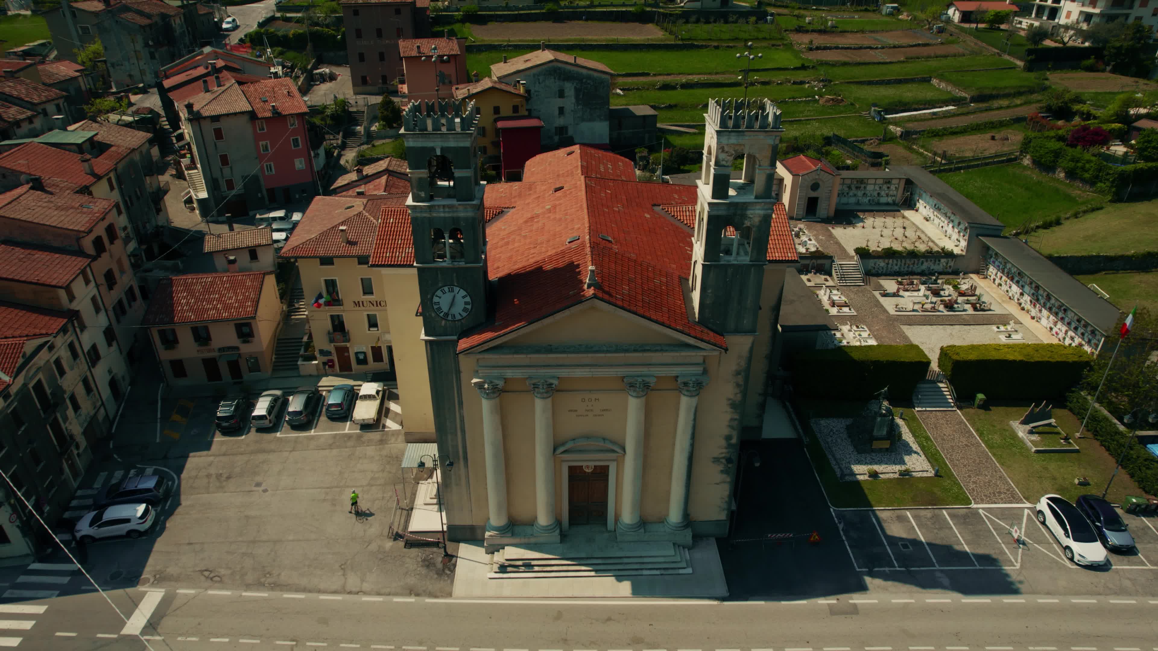 Drone view of a church in Campolongo Sul Brenta