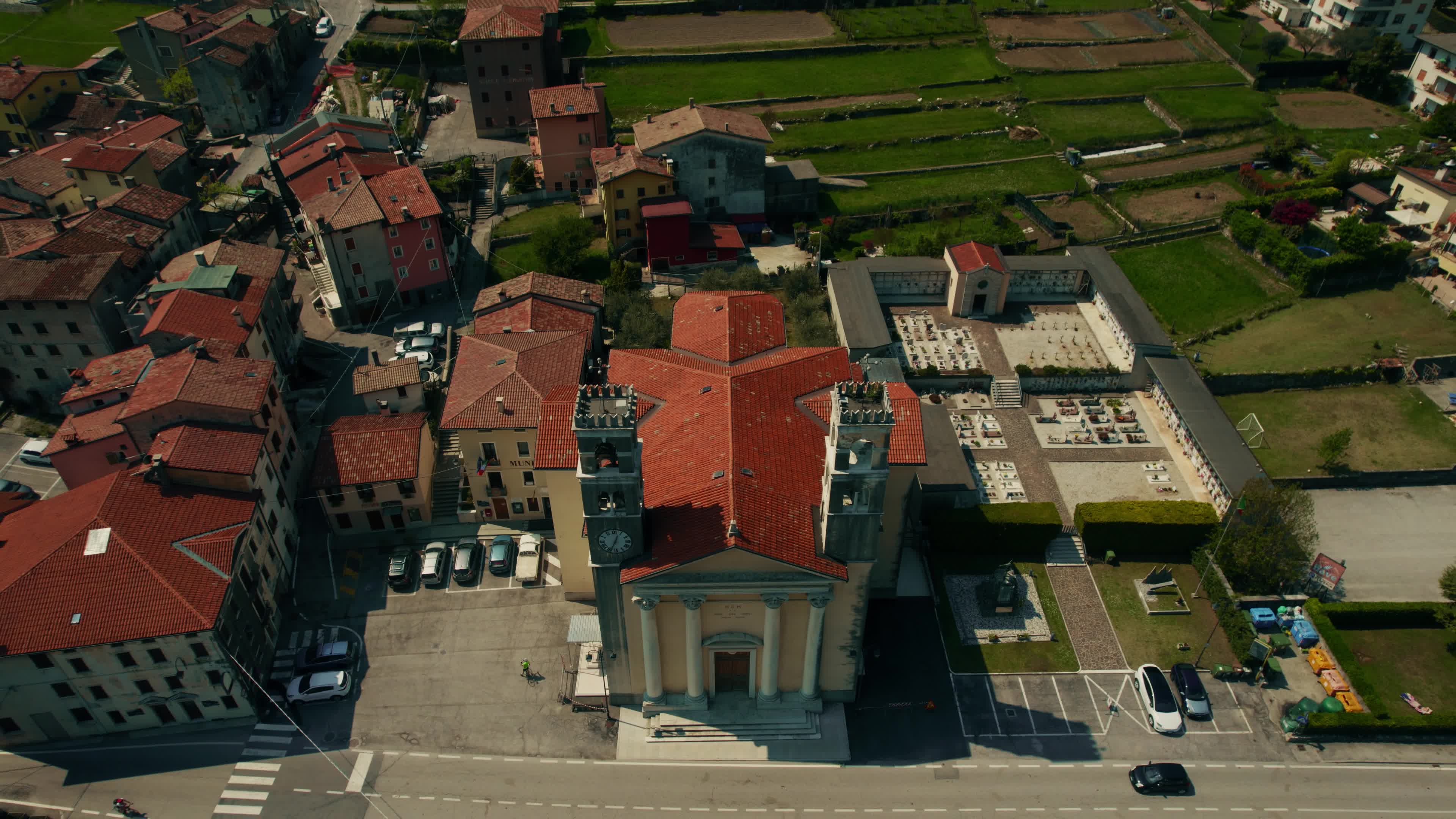 Drone view of a church in Campolongo Sul Brenta