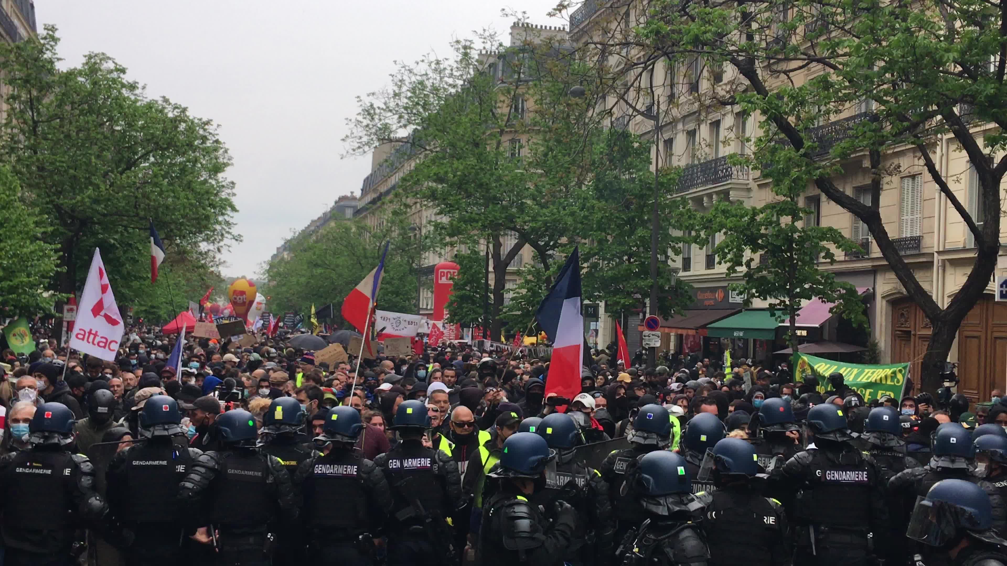 Protesters clash in Paris during the May Day