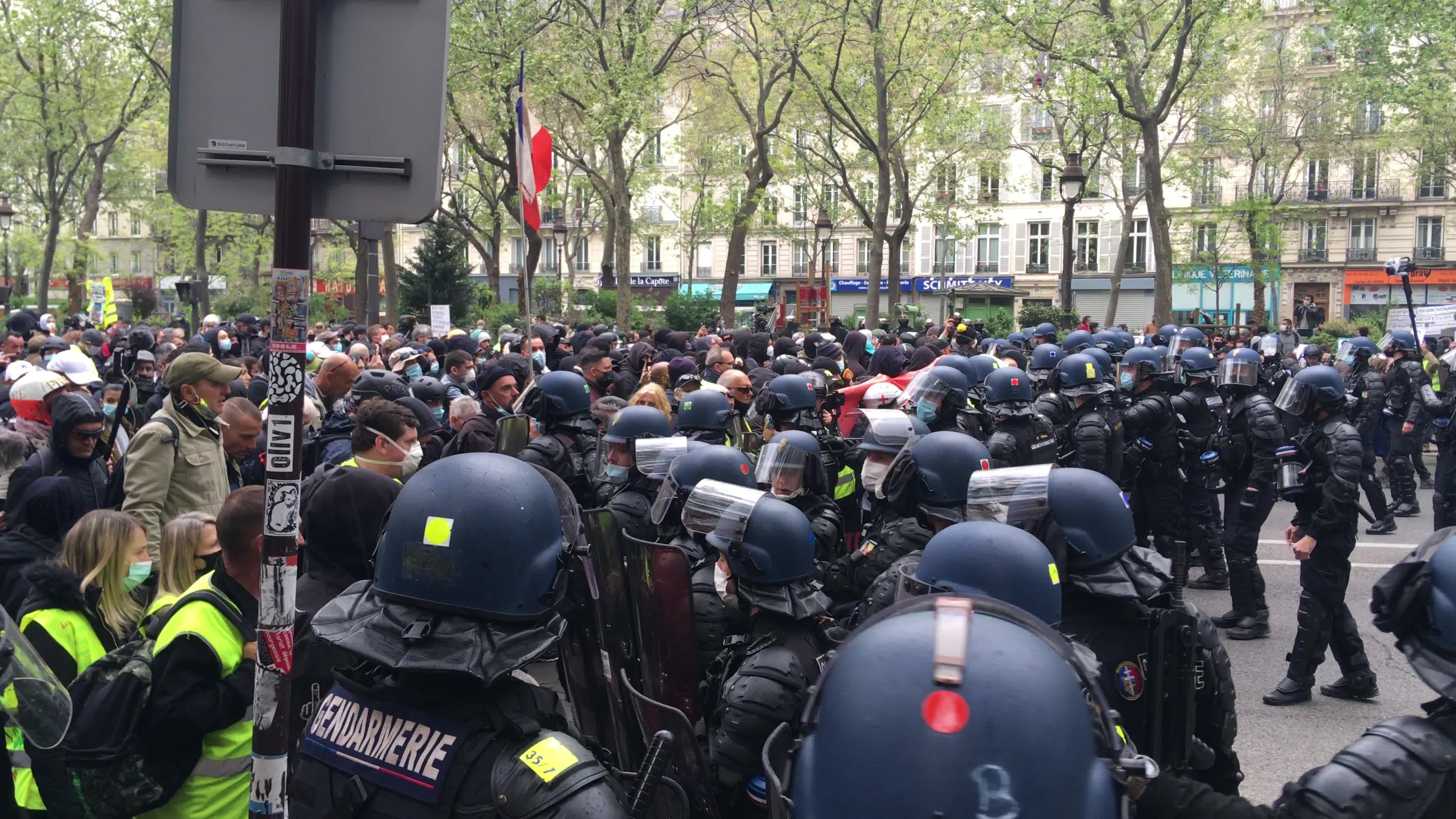 Protesters clash in Paris during the May Day