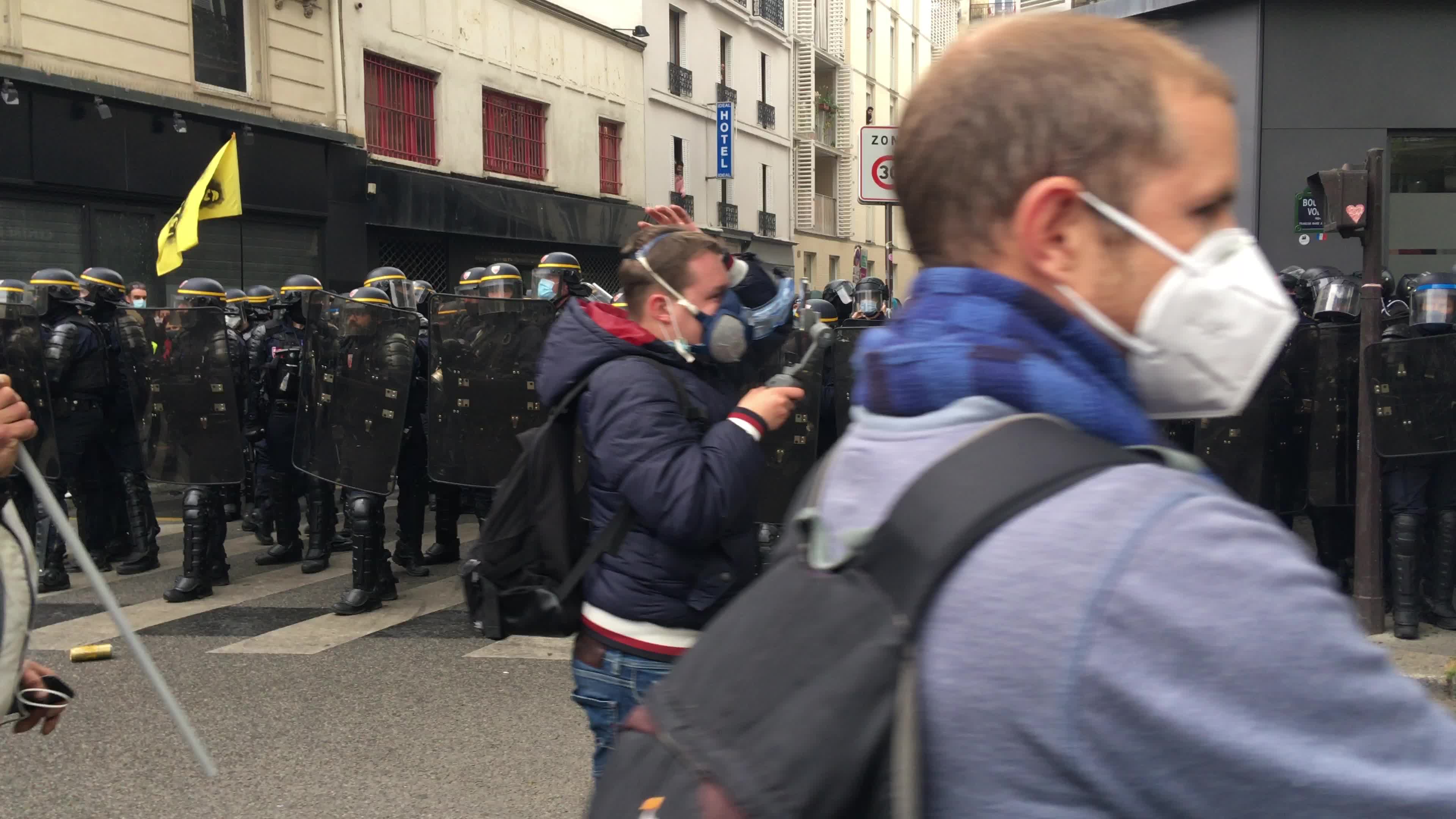 Protesters clash in Paris during the May Day