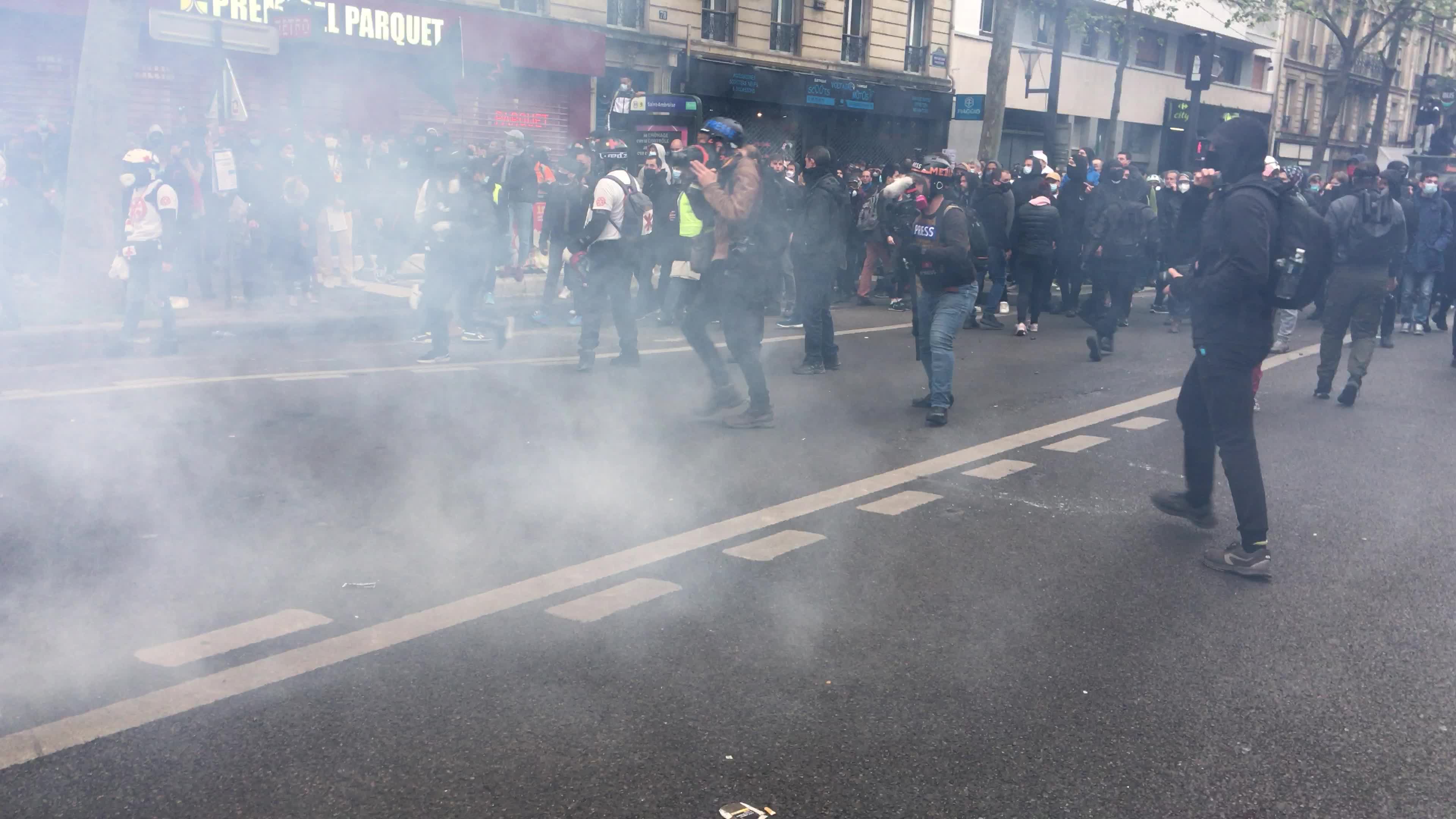 Protesters clash in Paris during the May Day