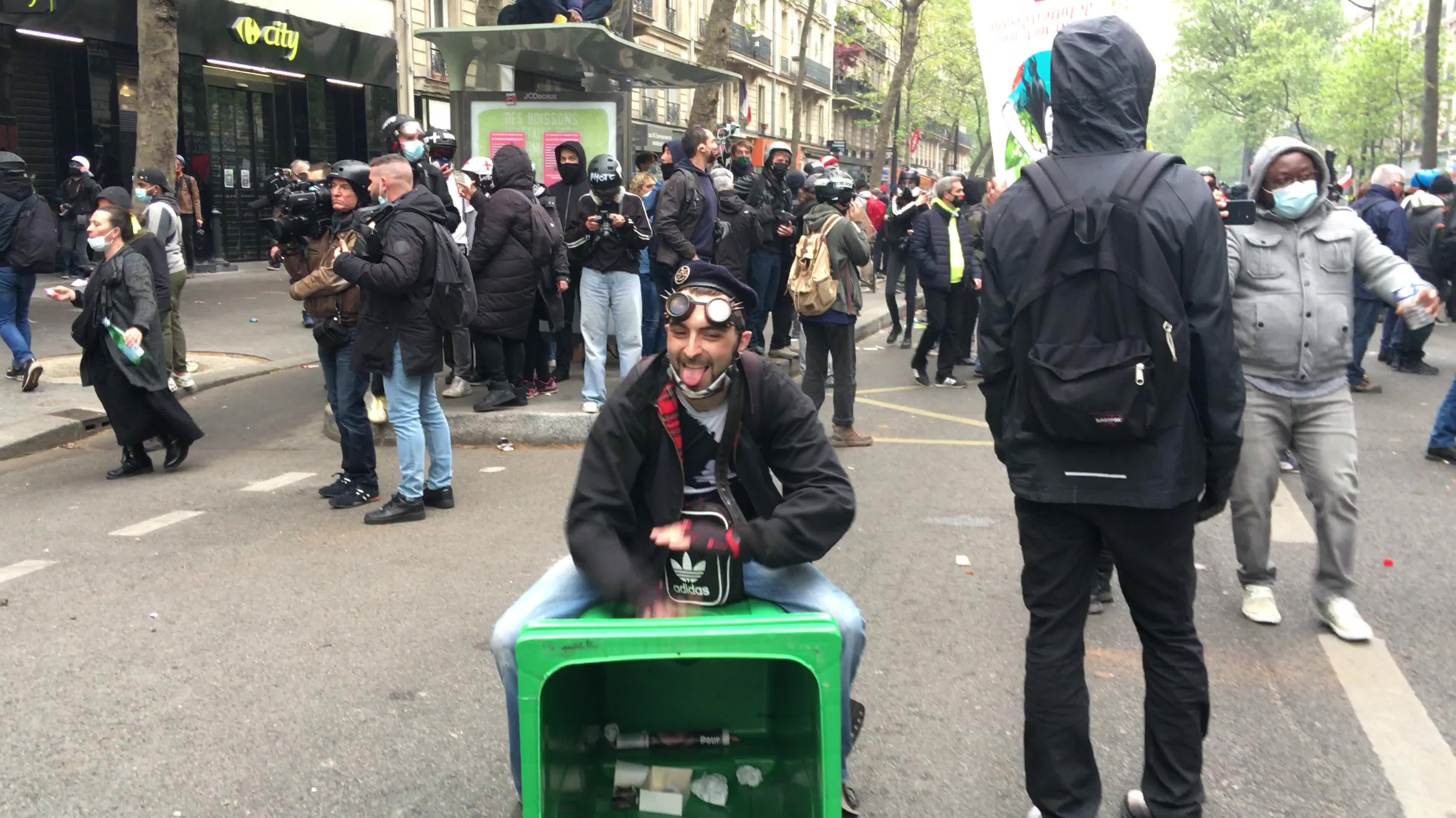 Protesters clash in Paris during the May Day