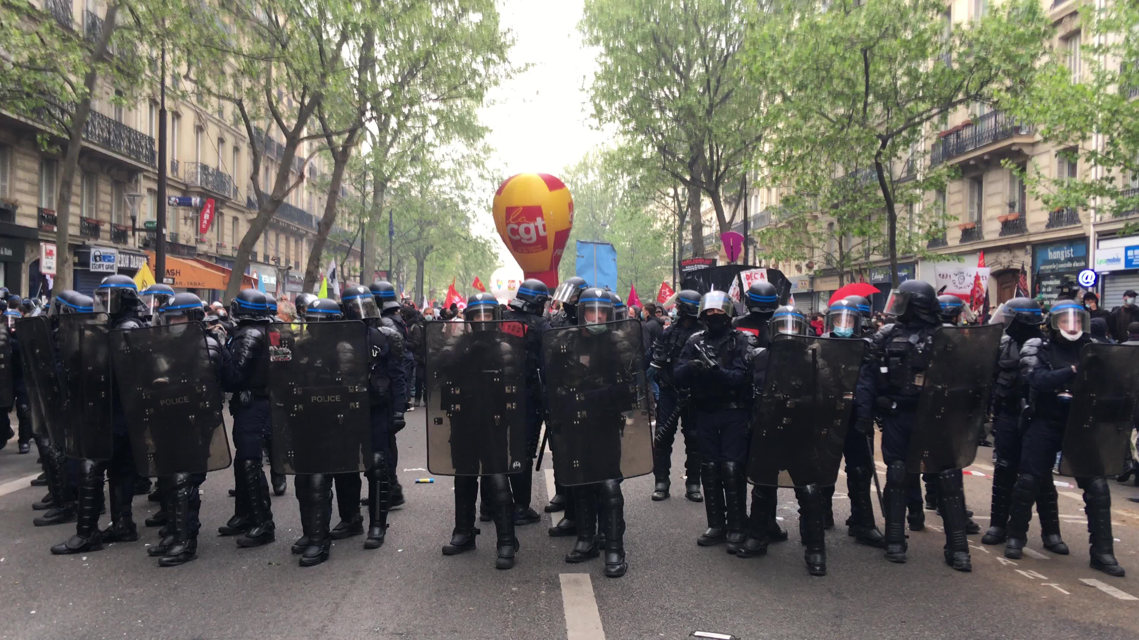 Protesters clash in Paris during the May Day