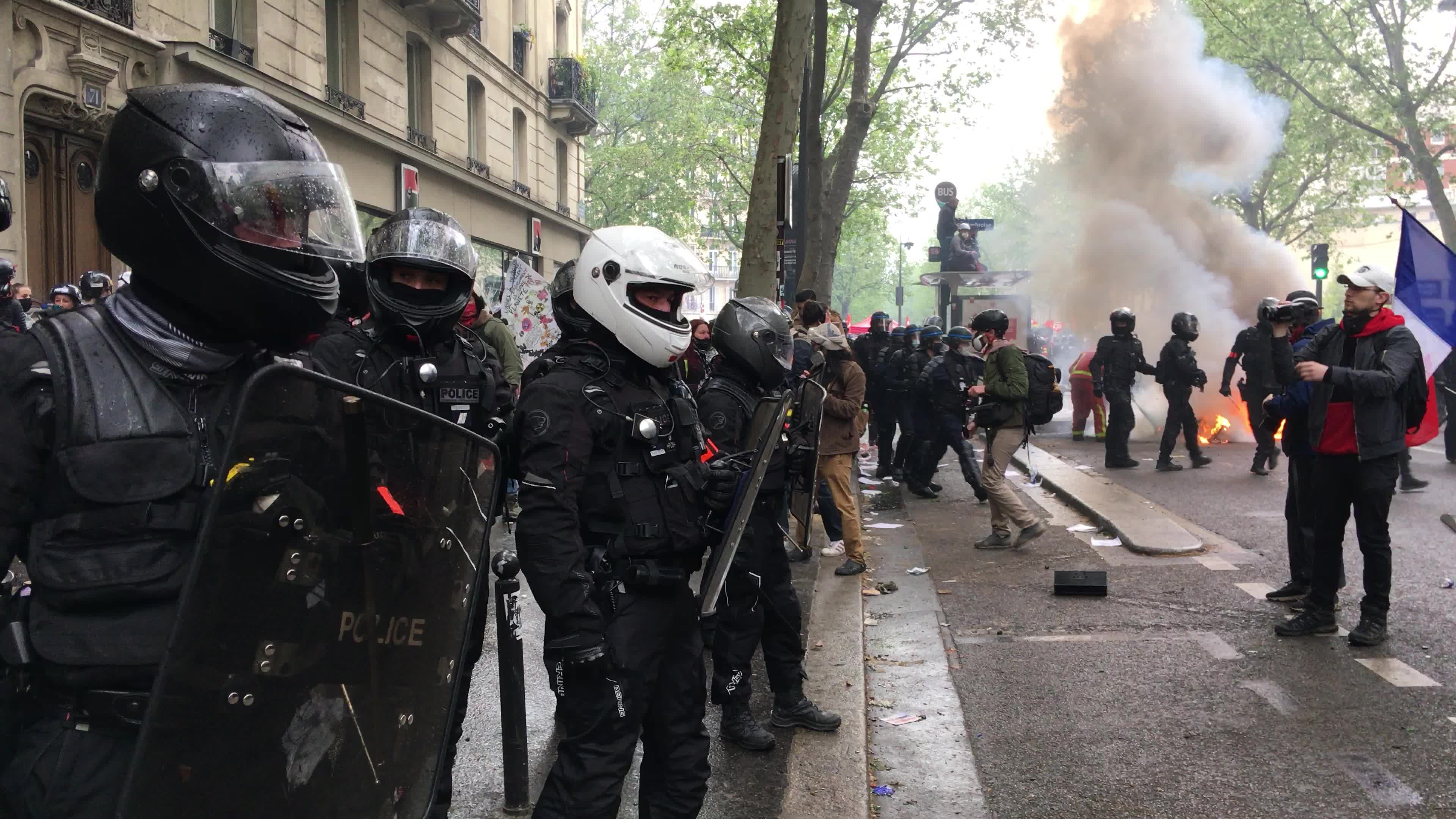 Protesters clash in Paris during the May Day