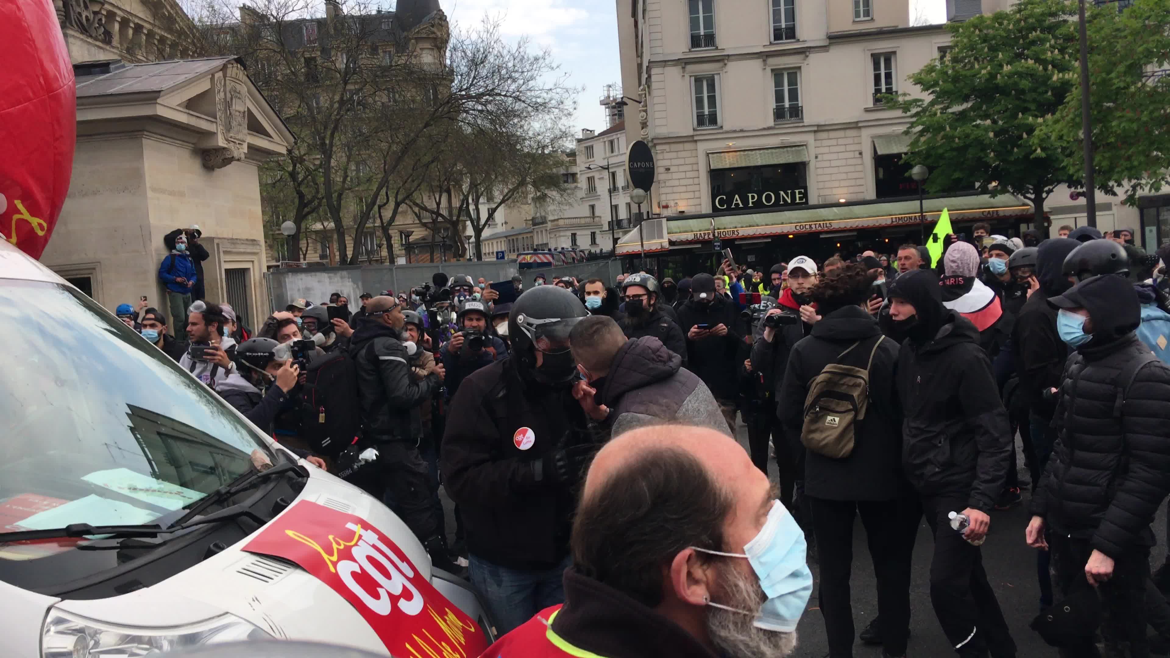 Protesters clash in Paris during the May Day
