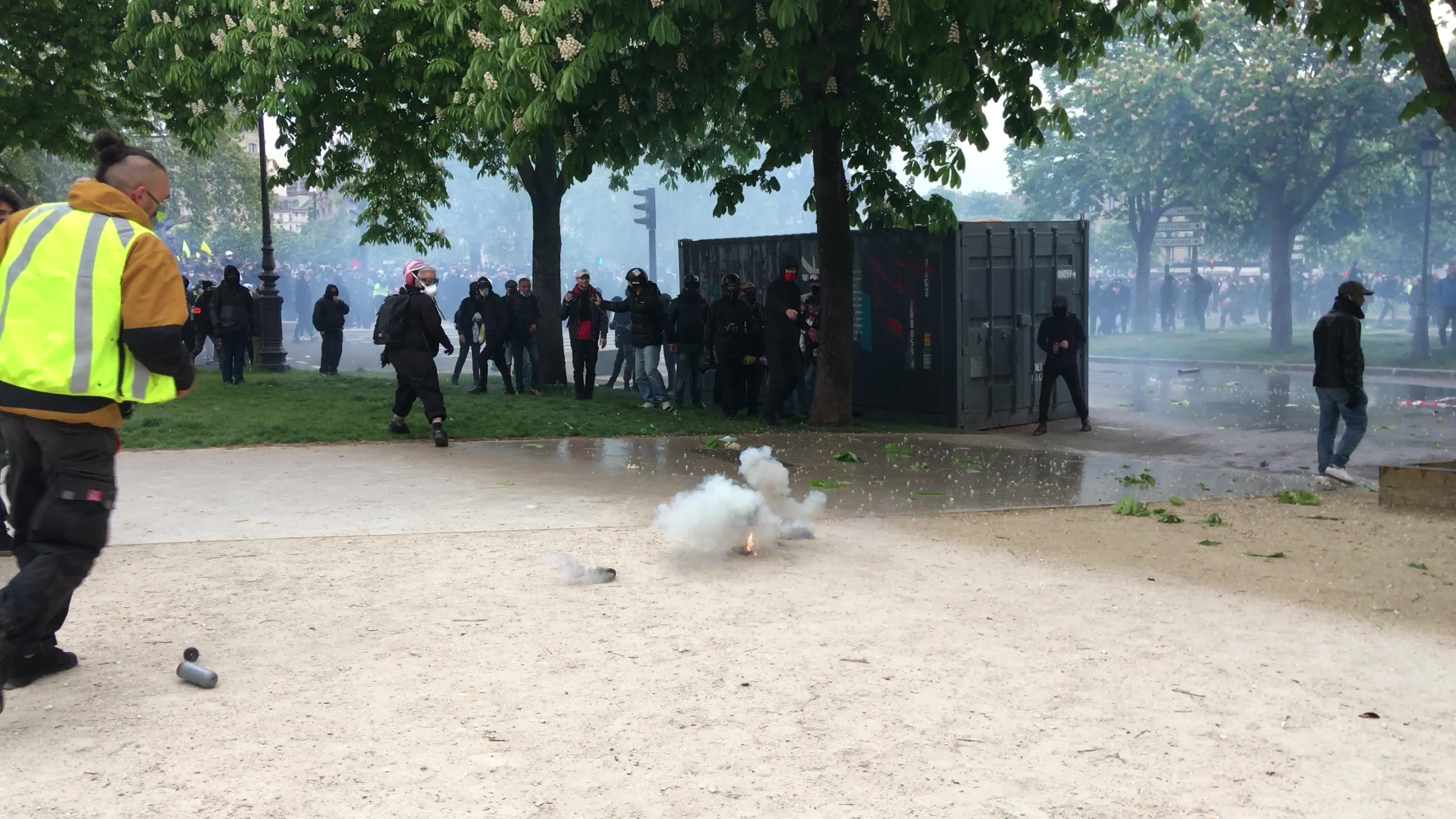 Protesters clash in Paris during the May Day