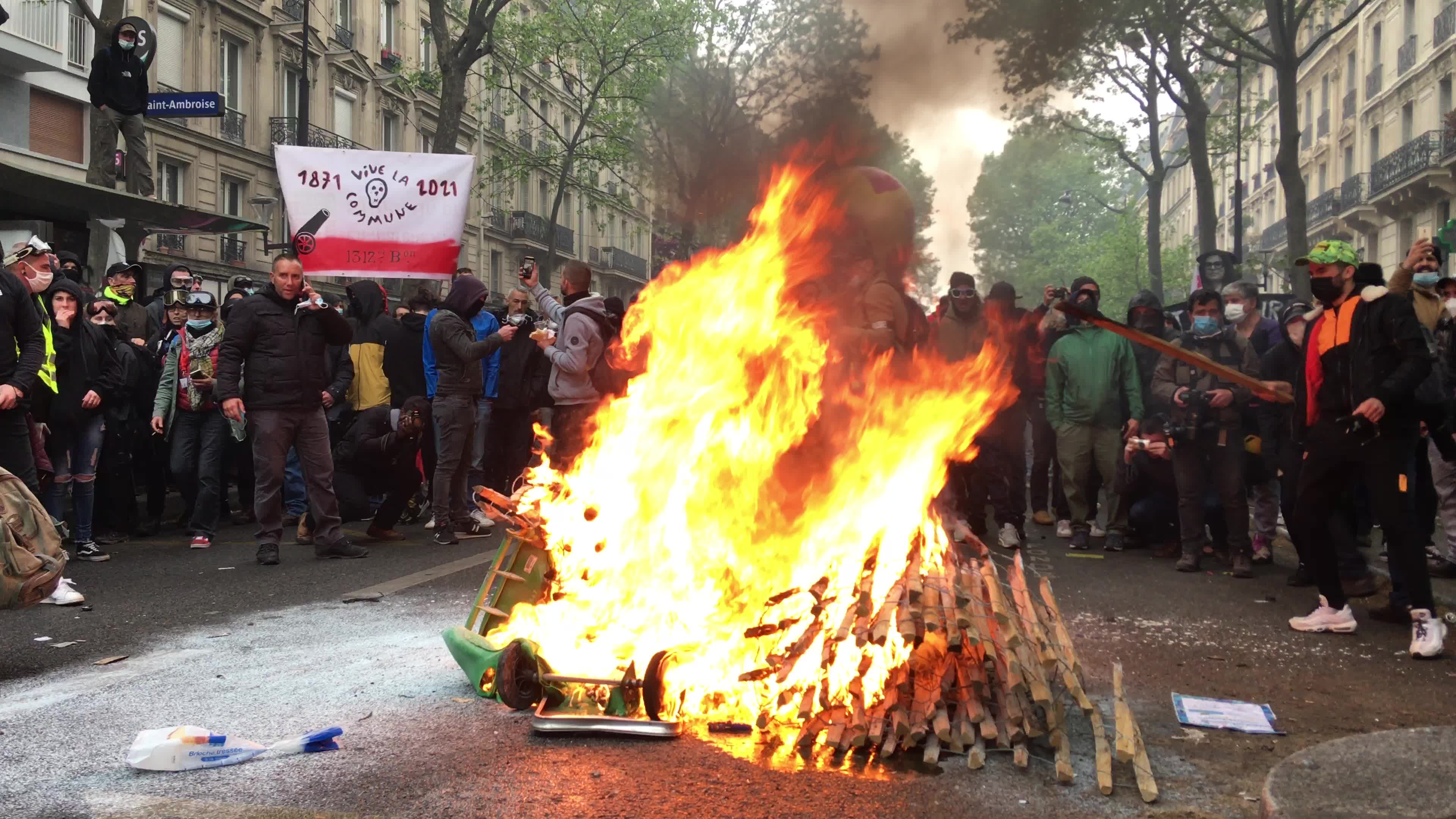 Protesters clash in Paris during the May Day