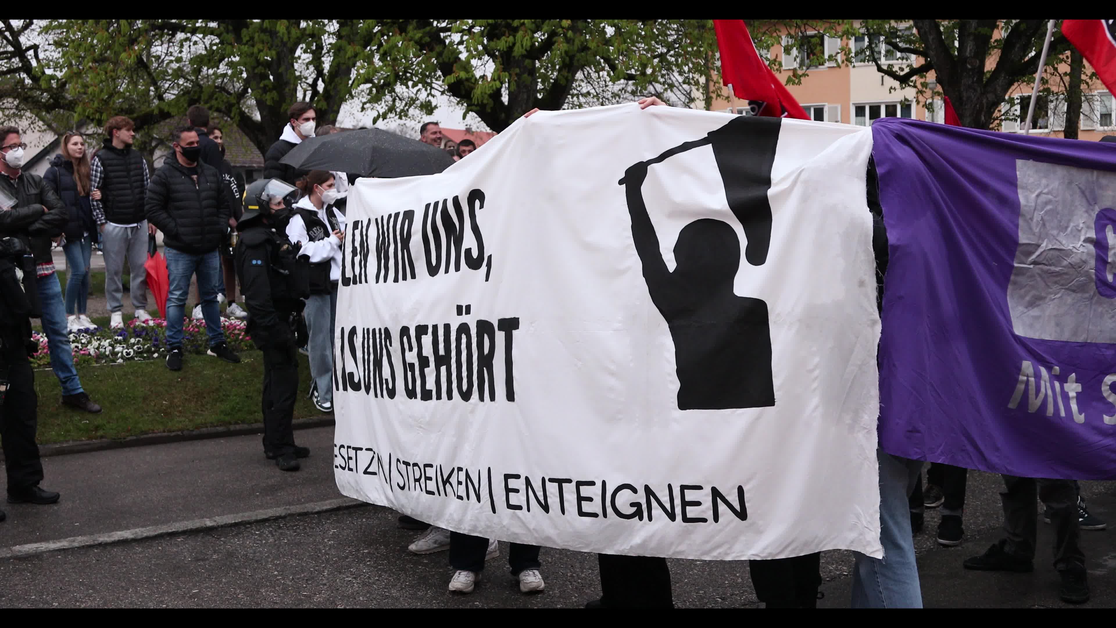 Anticapitalist demonstration in the suburb Gruenwald near Munich