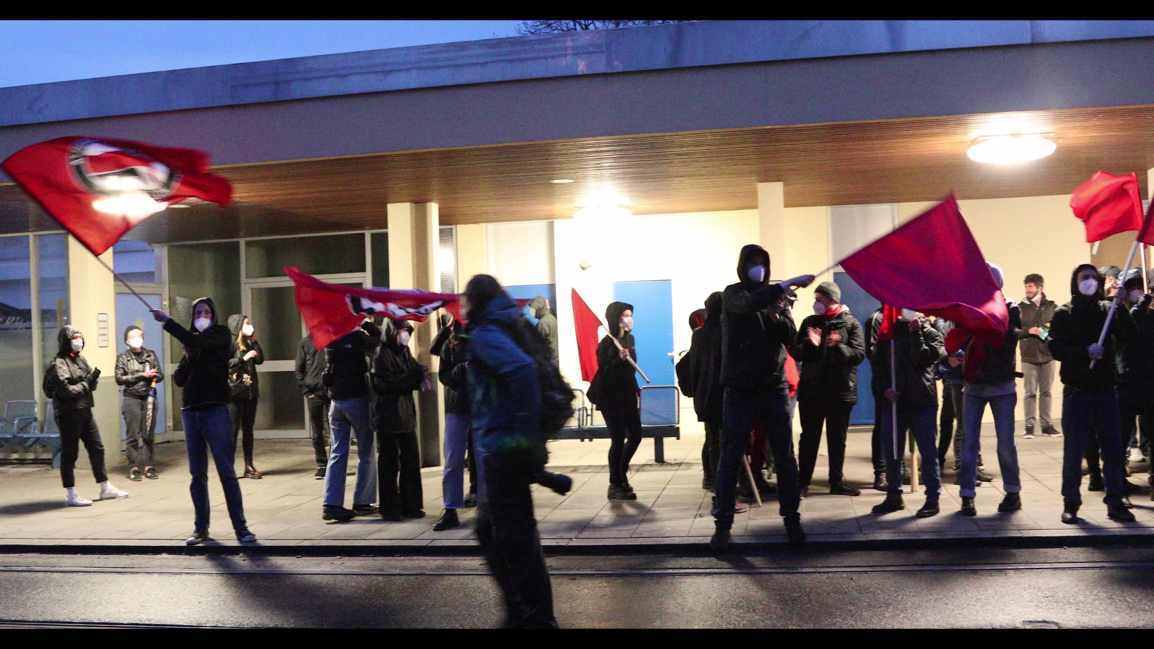 Anticapitalist demonstration in the suburb Gruenwald near Munich