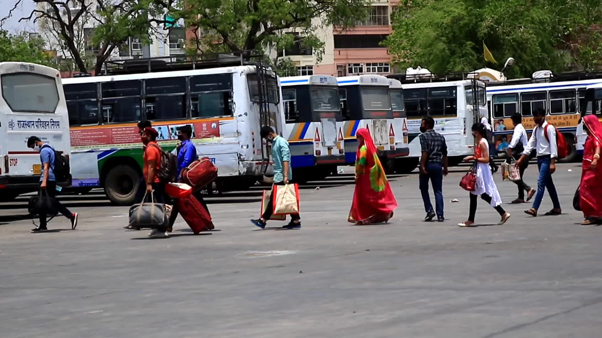 Passengers At Bus Stand In Jaipur