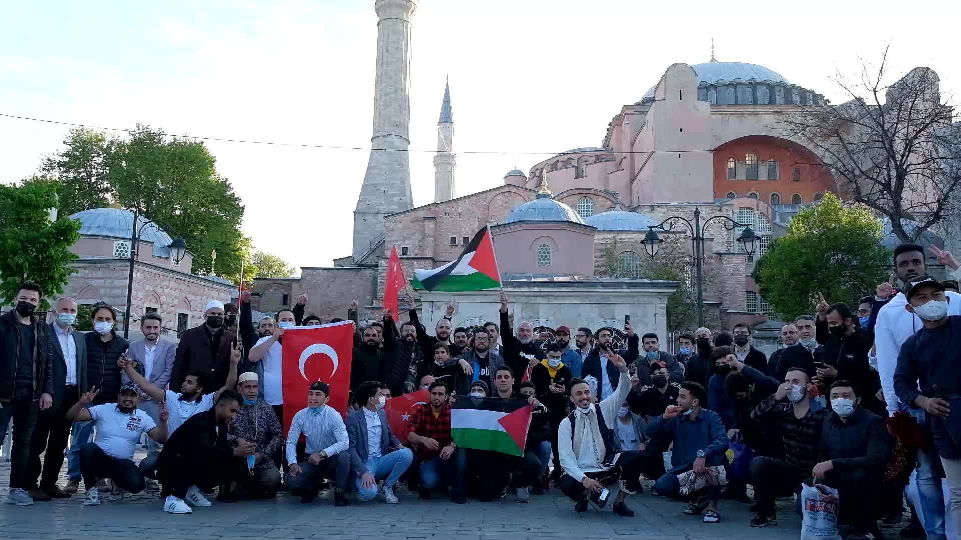 Muslim worshippers gathered to support palestine against israel's attack after the eid prayers