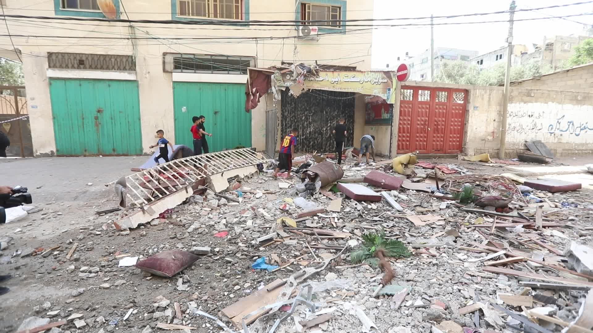 Damaged building in Gaza following an Israeli airstrike