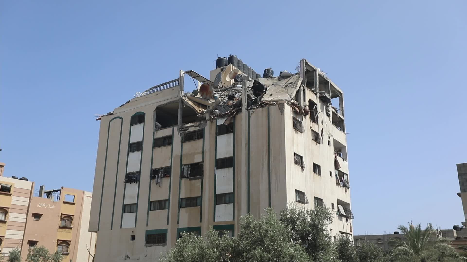Damaged building in Gaza following an Israeli airstrike