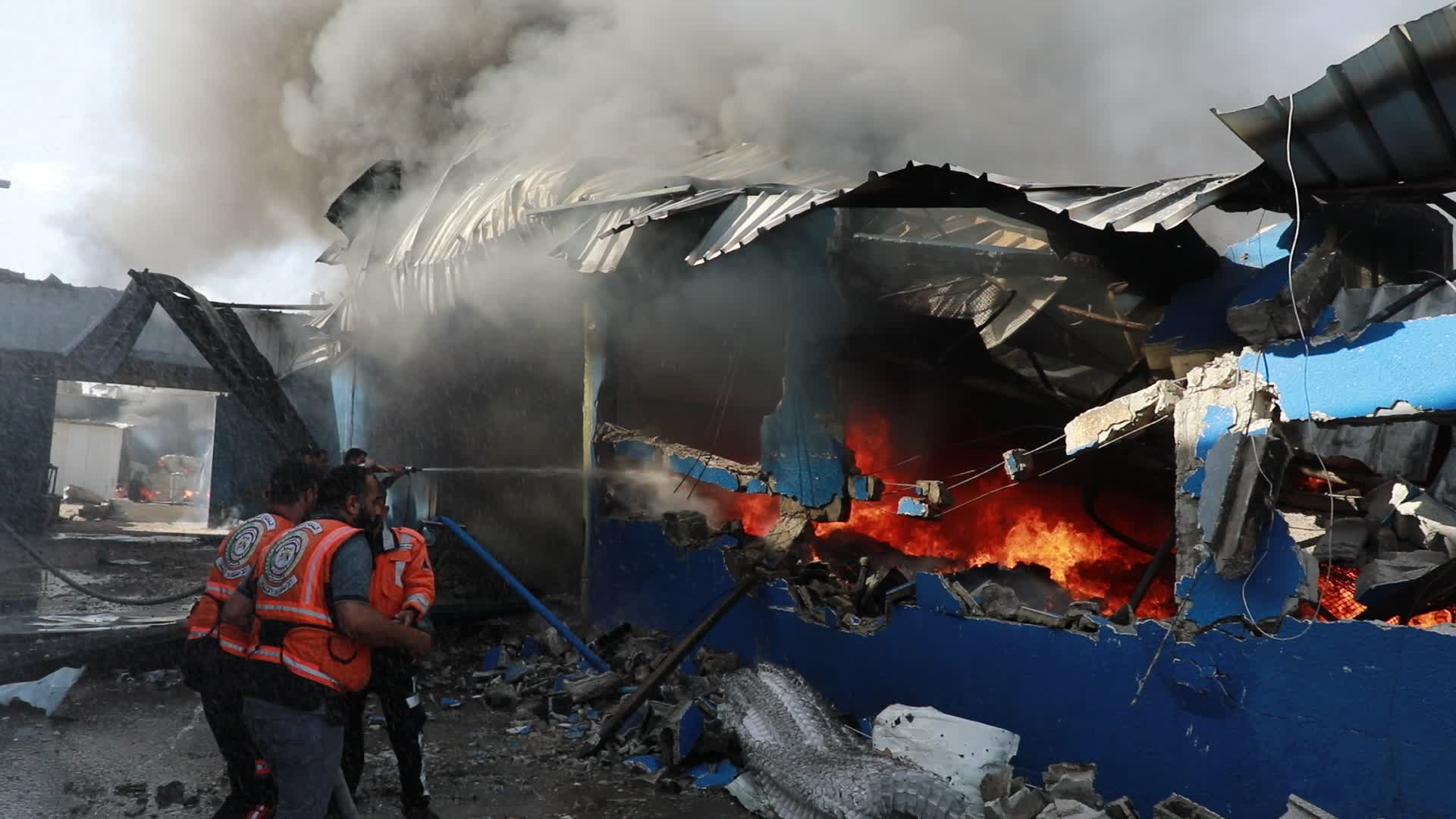 Fire at Foamco mattress factory in Gaza following an Israeli airstrike