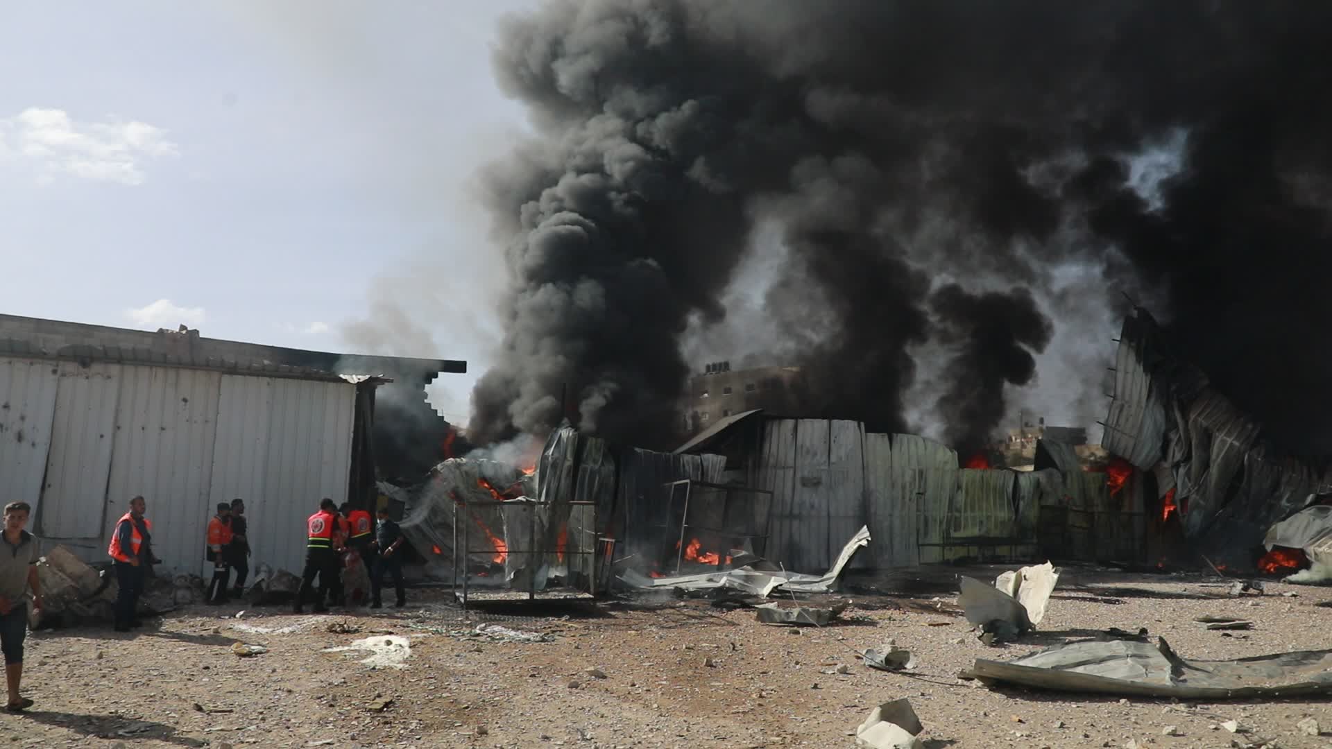 Fire at Foamco mattress factory in Gaza following an Israeli airstrike