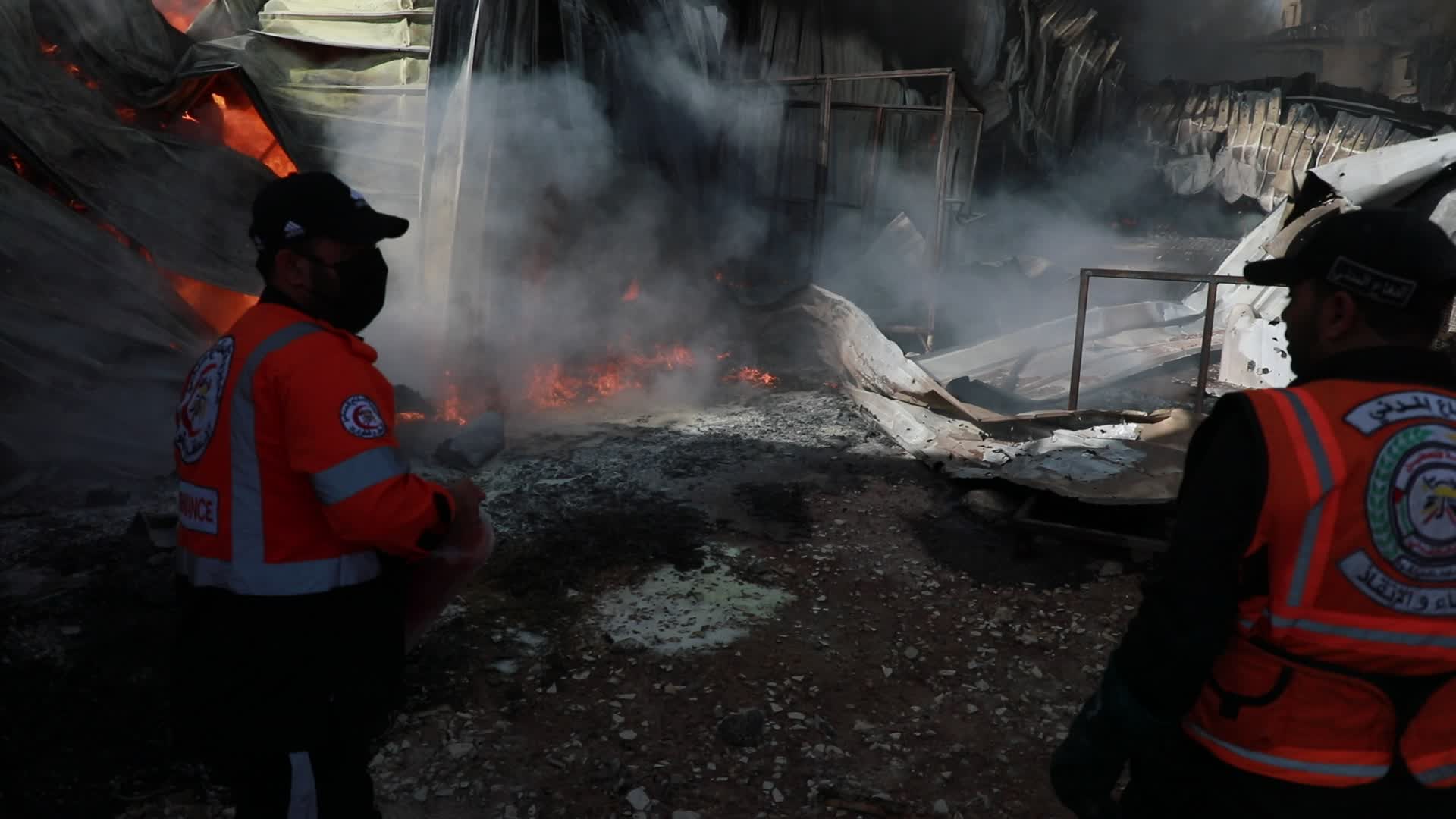 Fire at Foamco mattress factory in Gaza following an Israeli airstrike