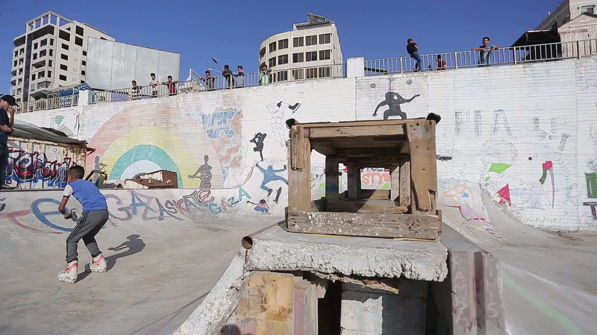 Palestinians practice sport in the port of Gaza City