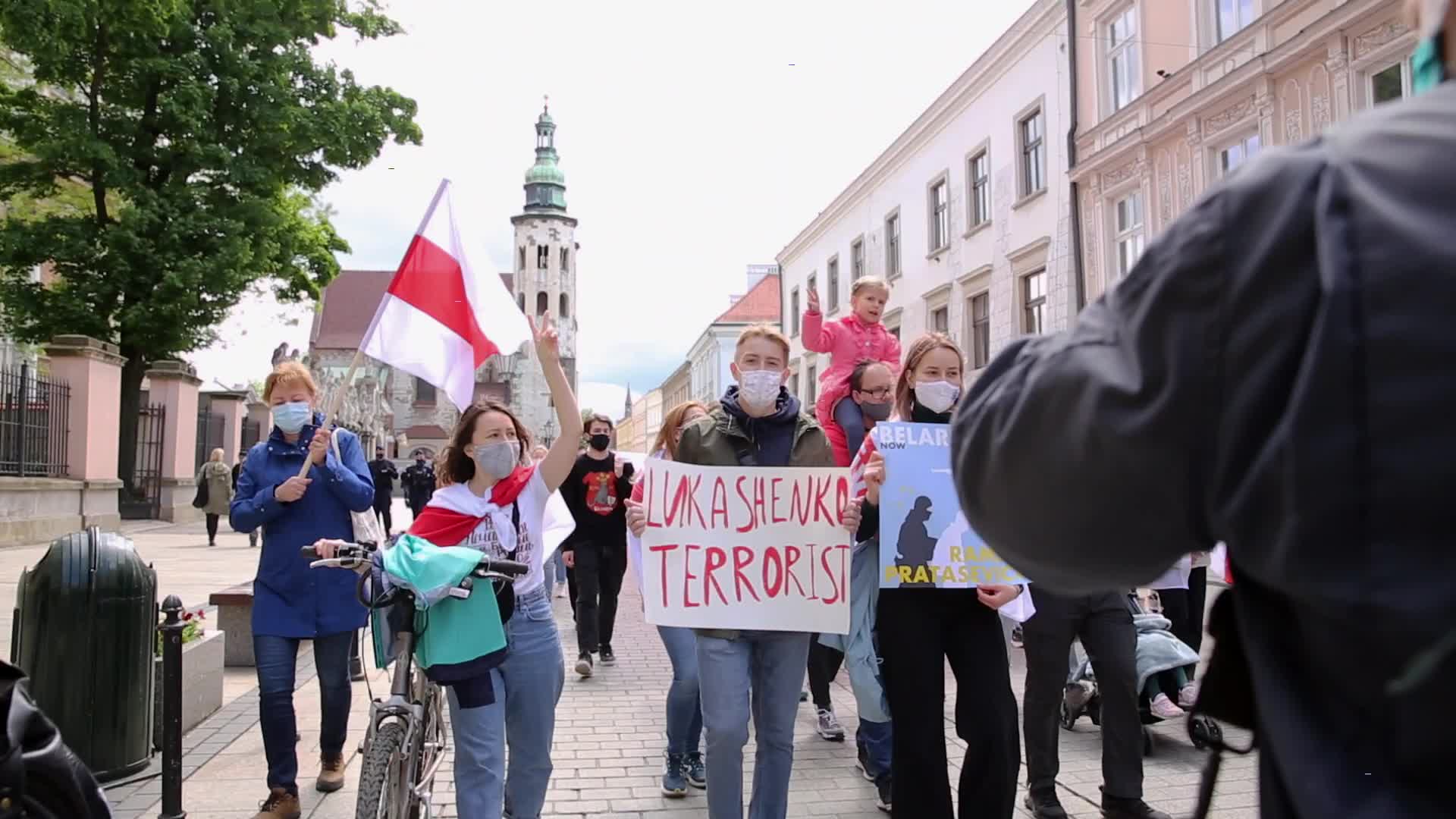 Protest in support of Belarus freedoms in Krakow, Poland