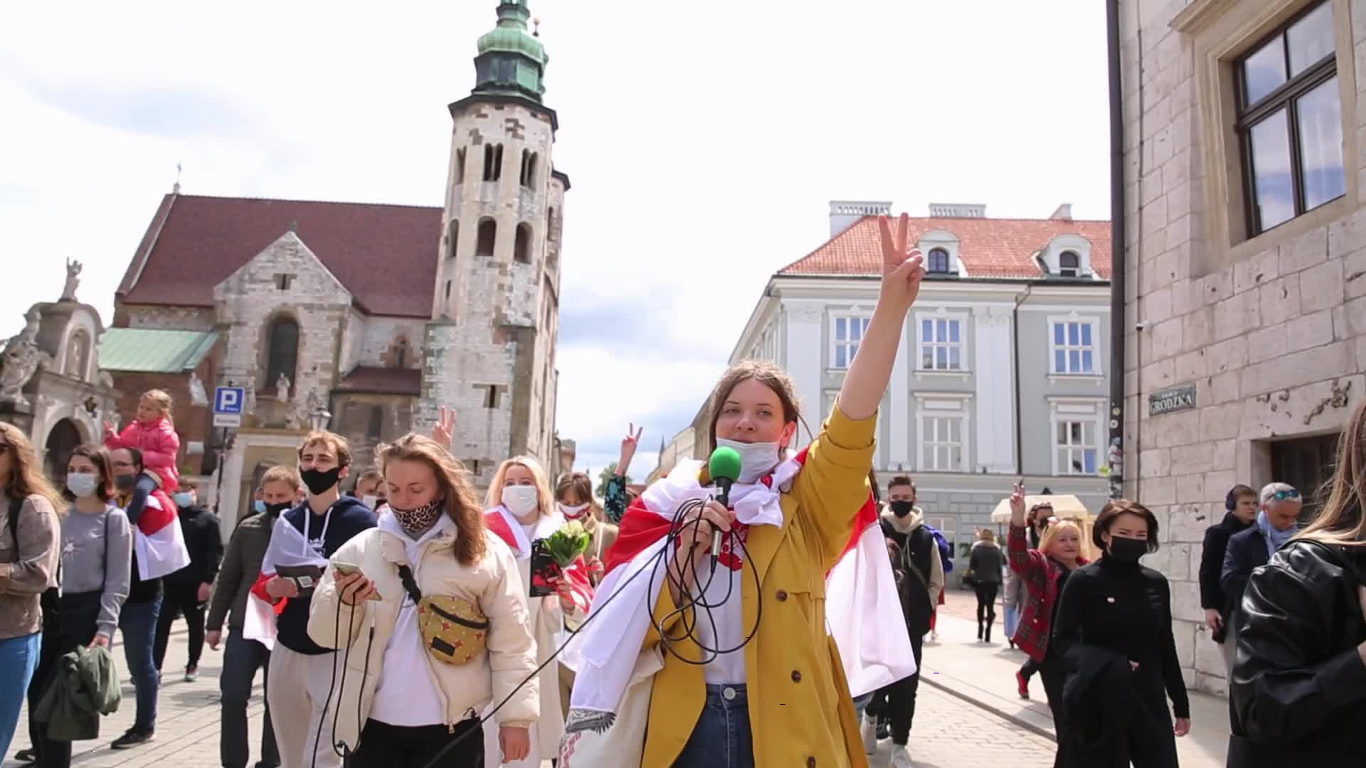 Protest in support of Belarus freedoms in Krakow, Poland