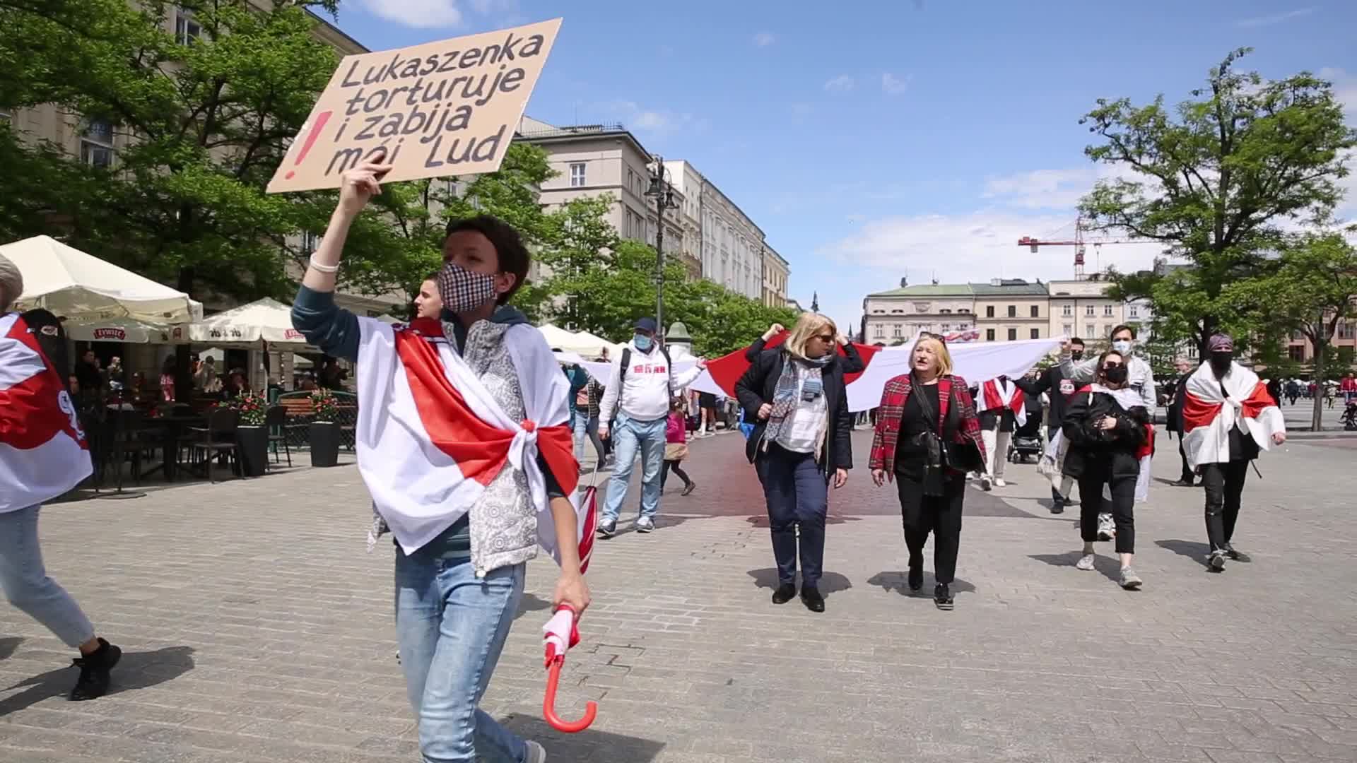 Protest in support of Belarus freedoms in Krakow, Poland