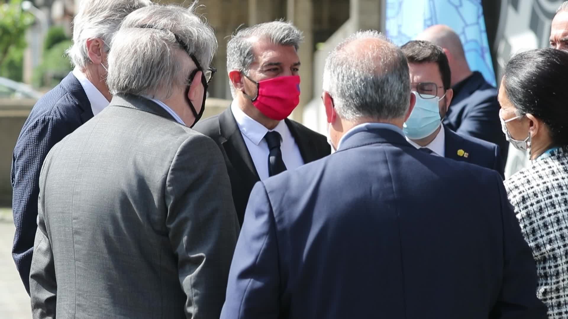 Joan Laporta receives the President of the Generalitat in the Camp Nou