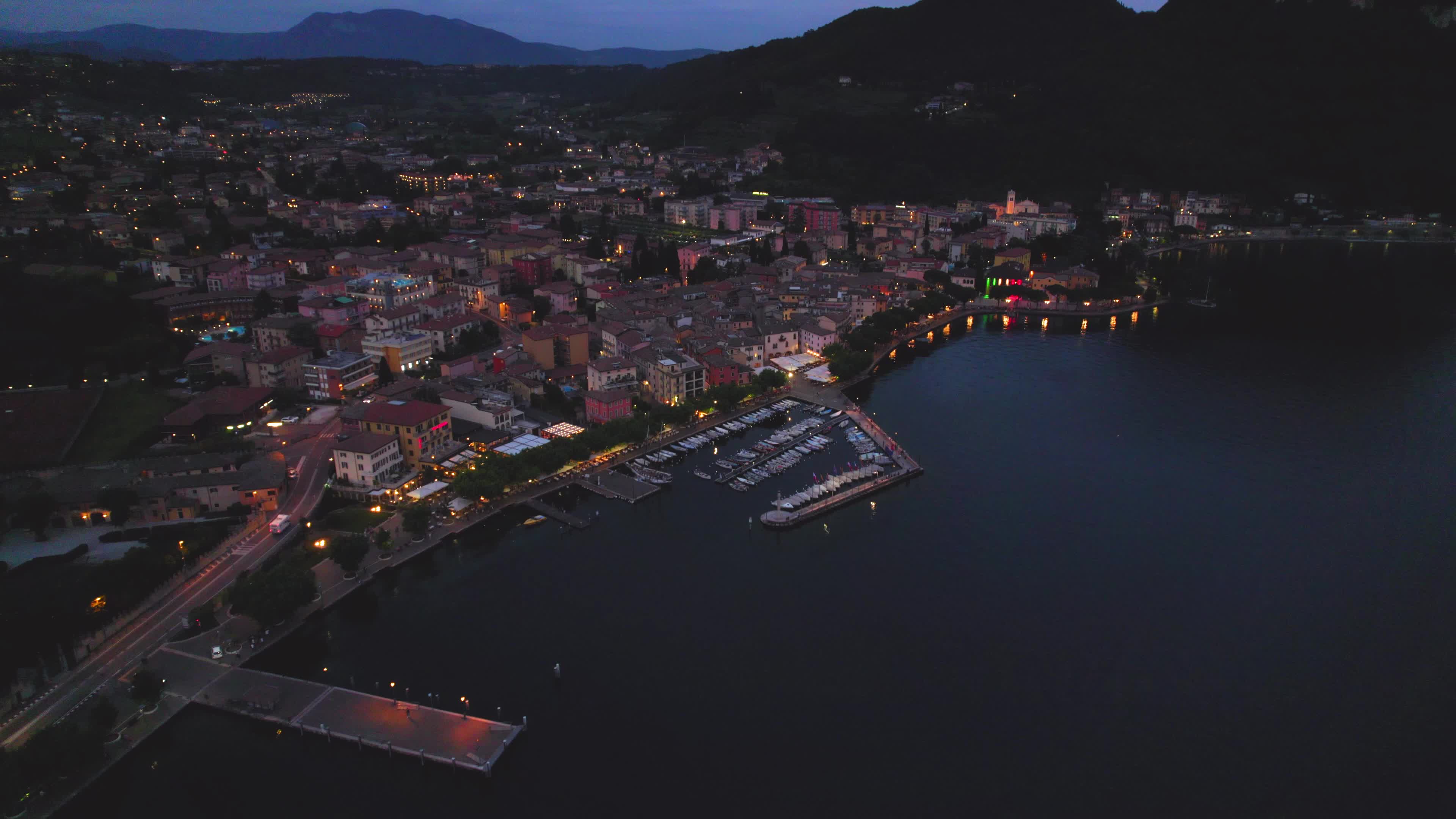 Night aerial view of Garda, Italy