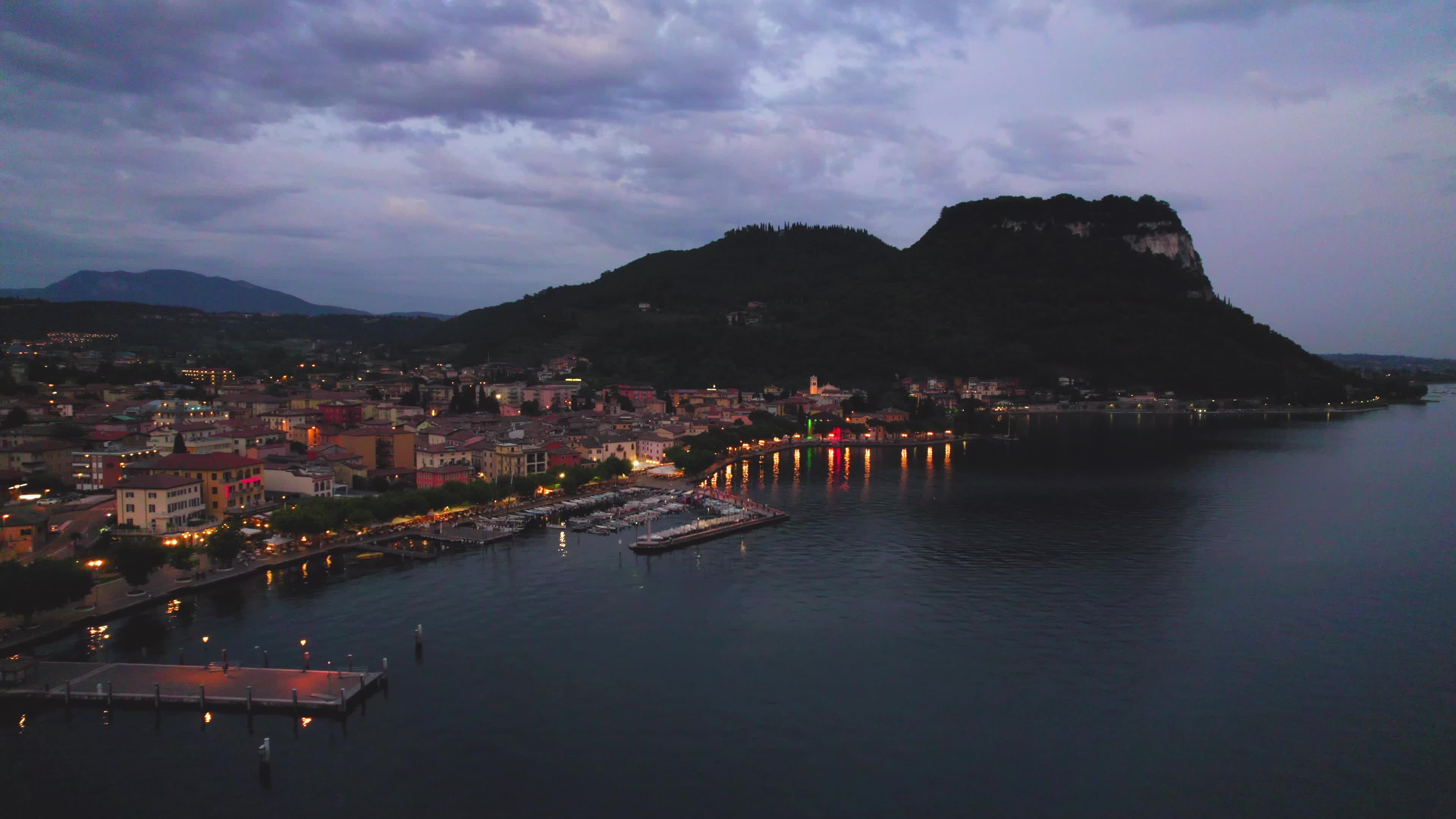 Night aerial view of Garda, Italy