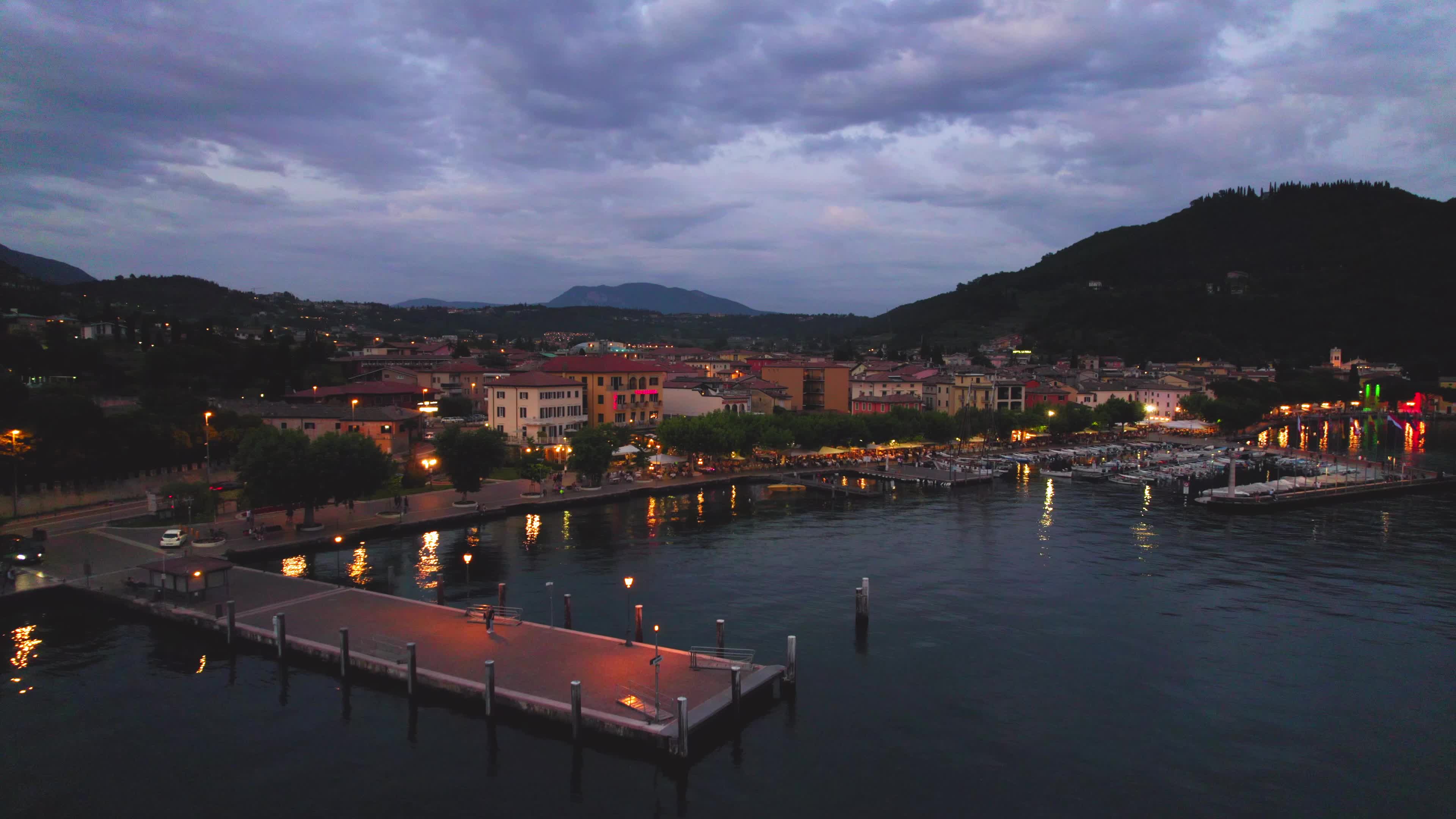 Night aerial view of Garda, Italy