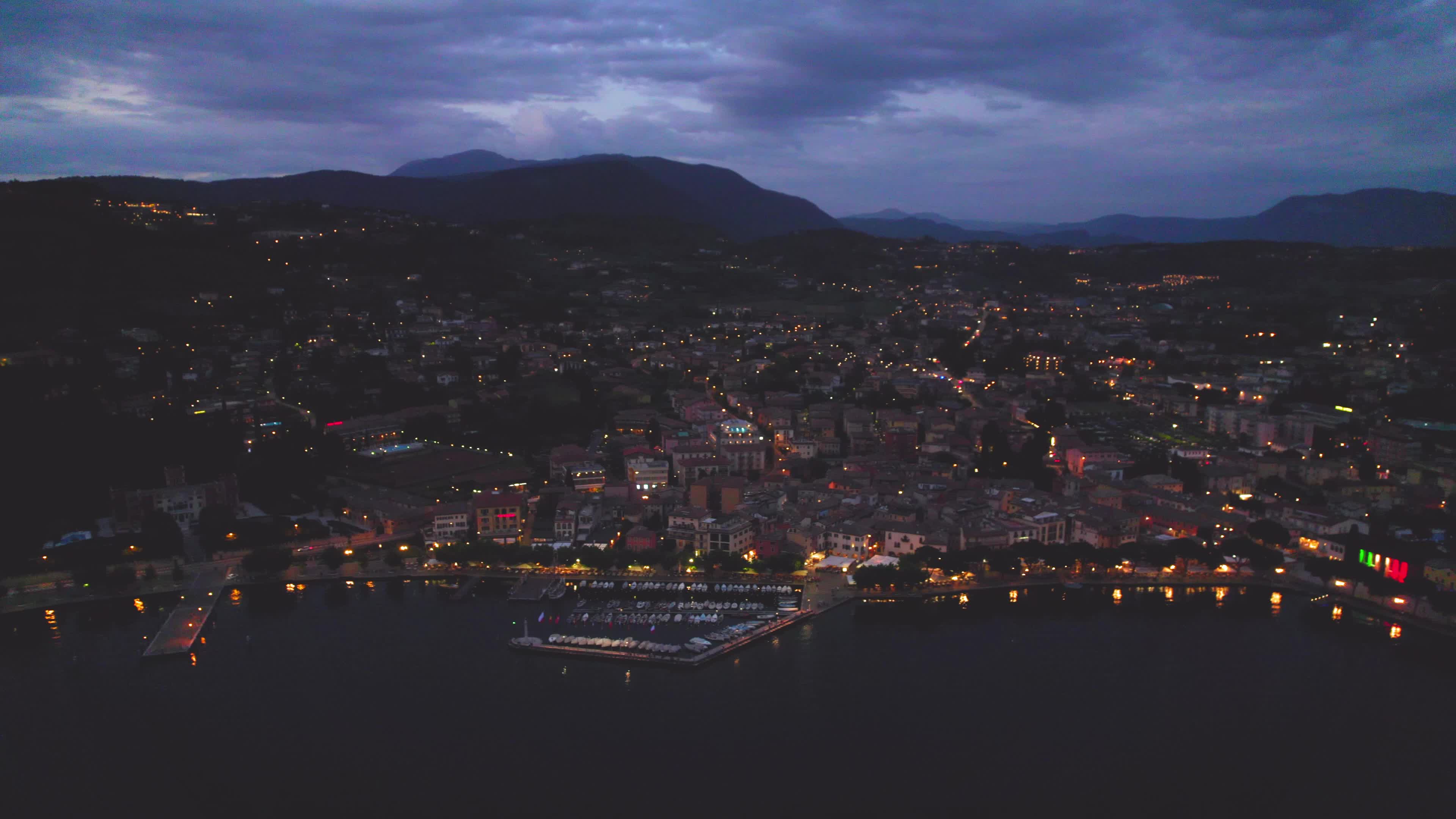 Night aerial view of Garda, Italy