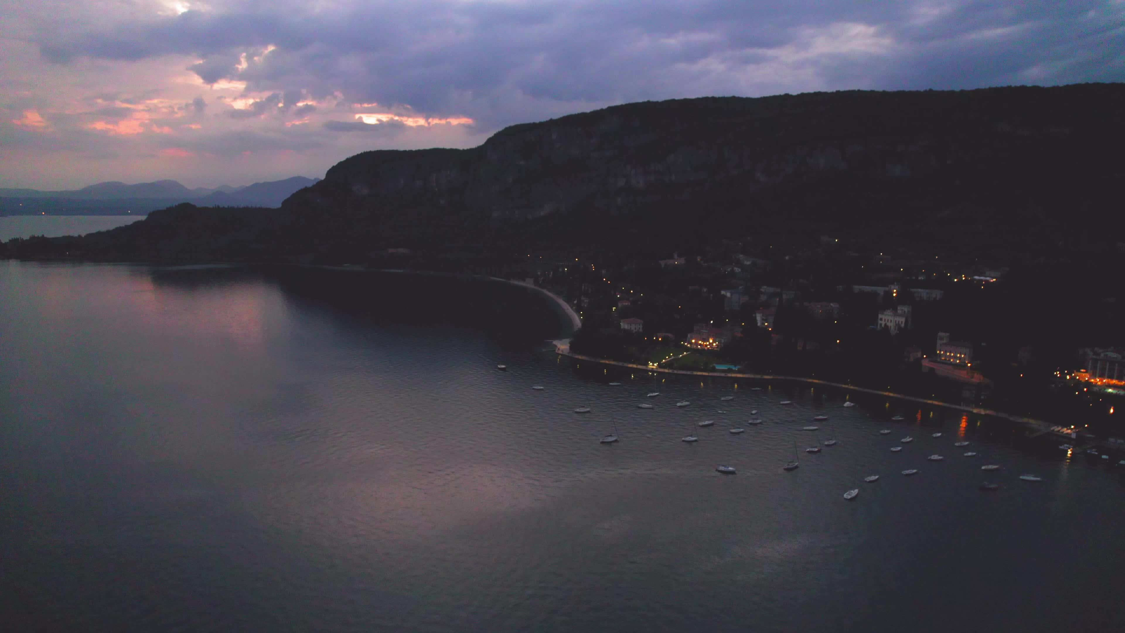 Night aerial view of Garda, Italy