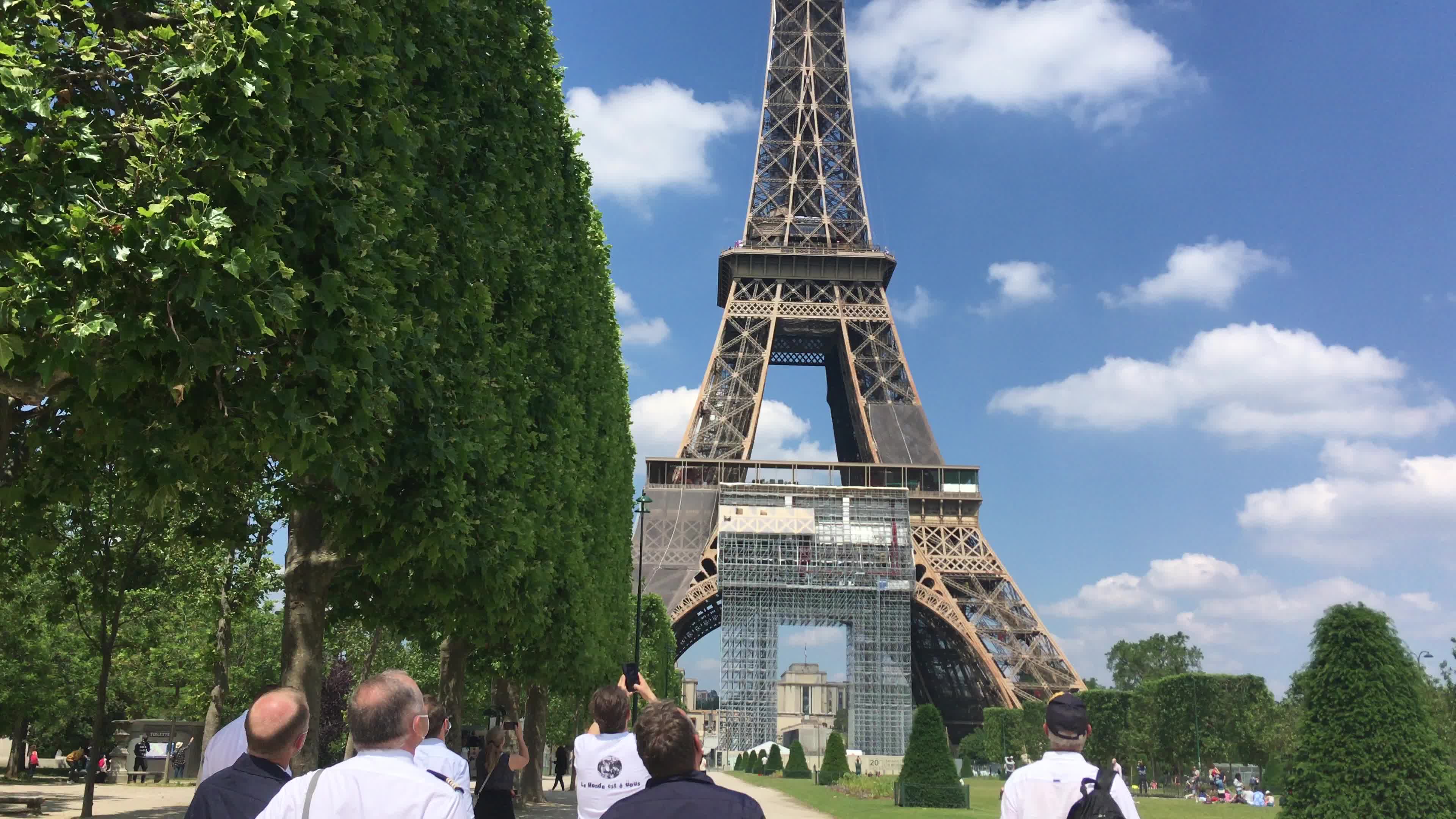  A giant flag at the top of the Eiffel Tower 