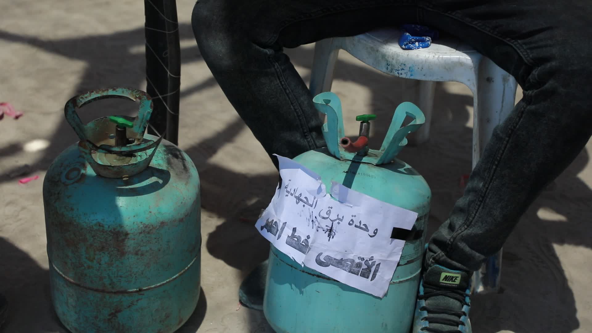 Preparation of incendiary balloons in Gaza