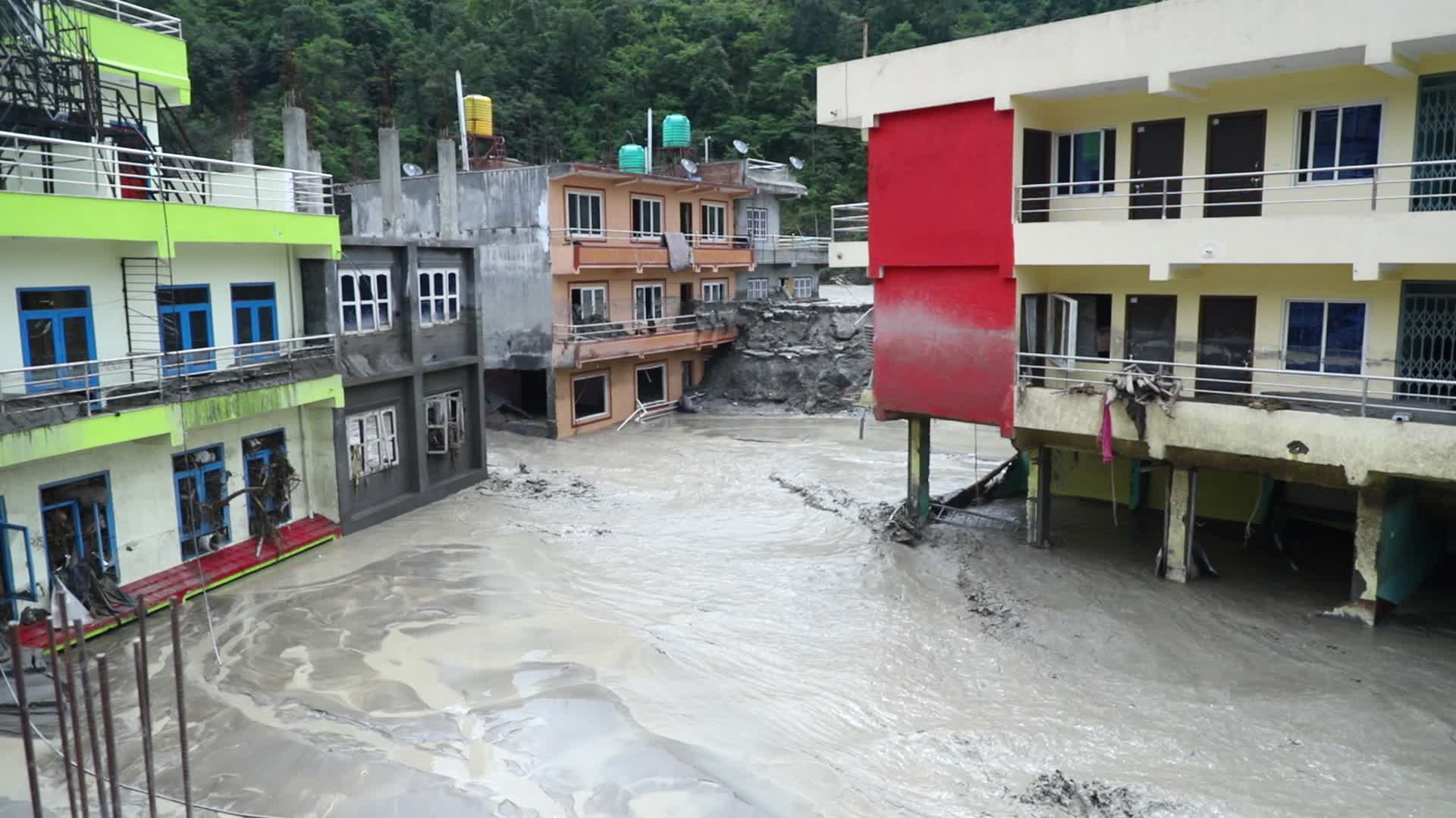 Aftermath from Melamchi river flood in Sindhupalchowk Nepal