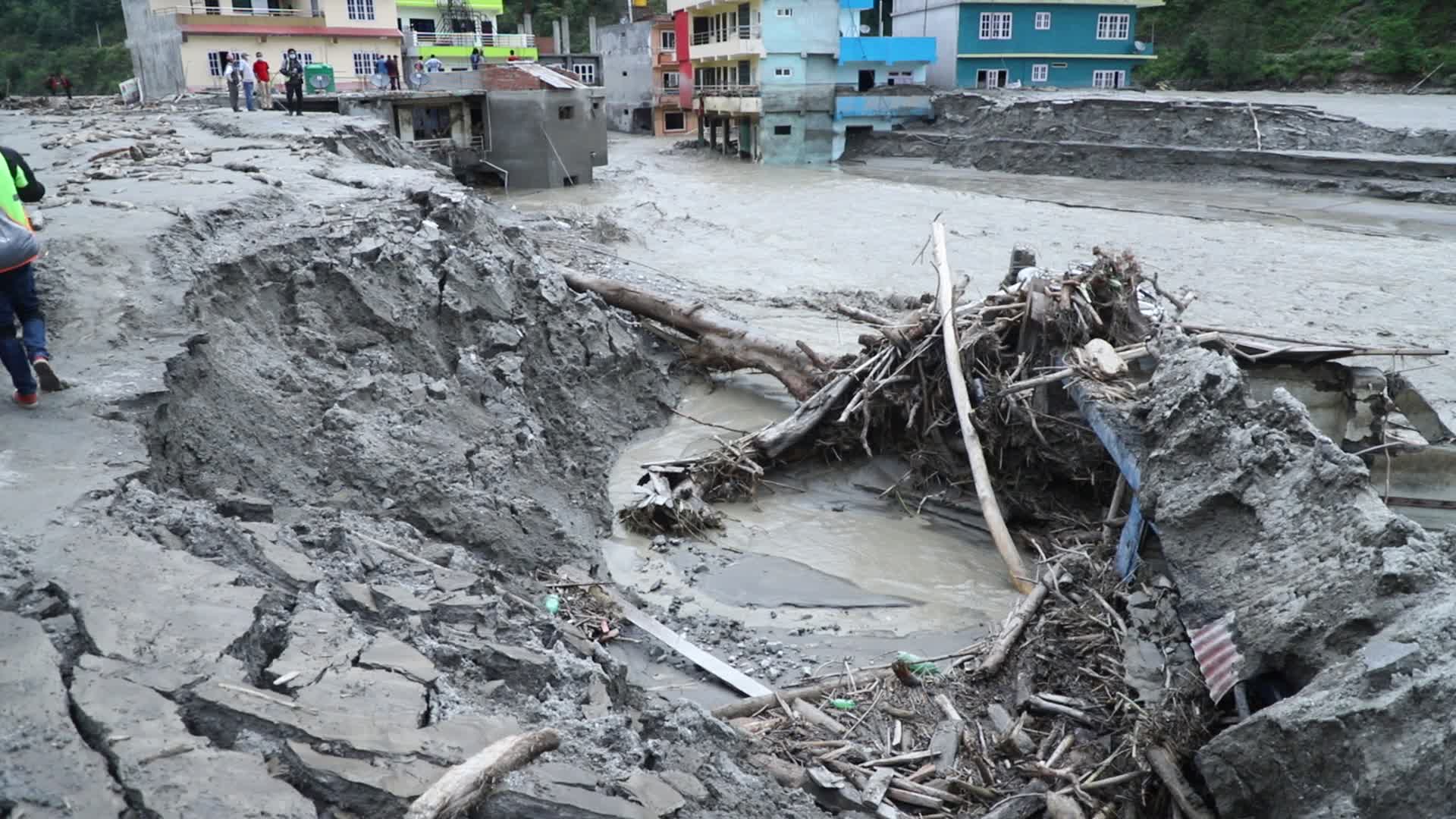 Aftermath from Melamchi river flood in Sindhupalchowk Nepal
