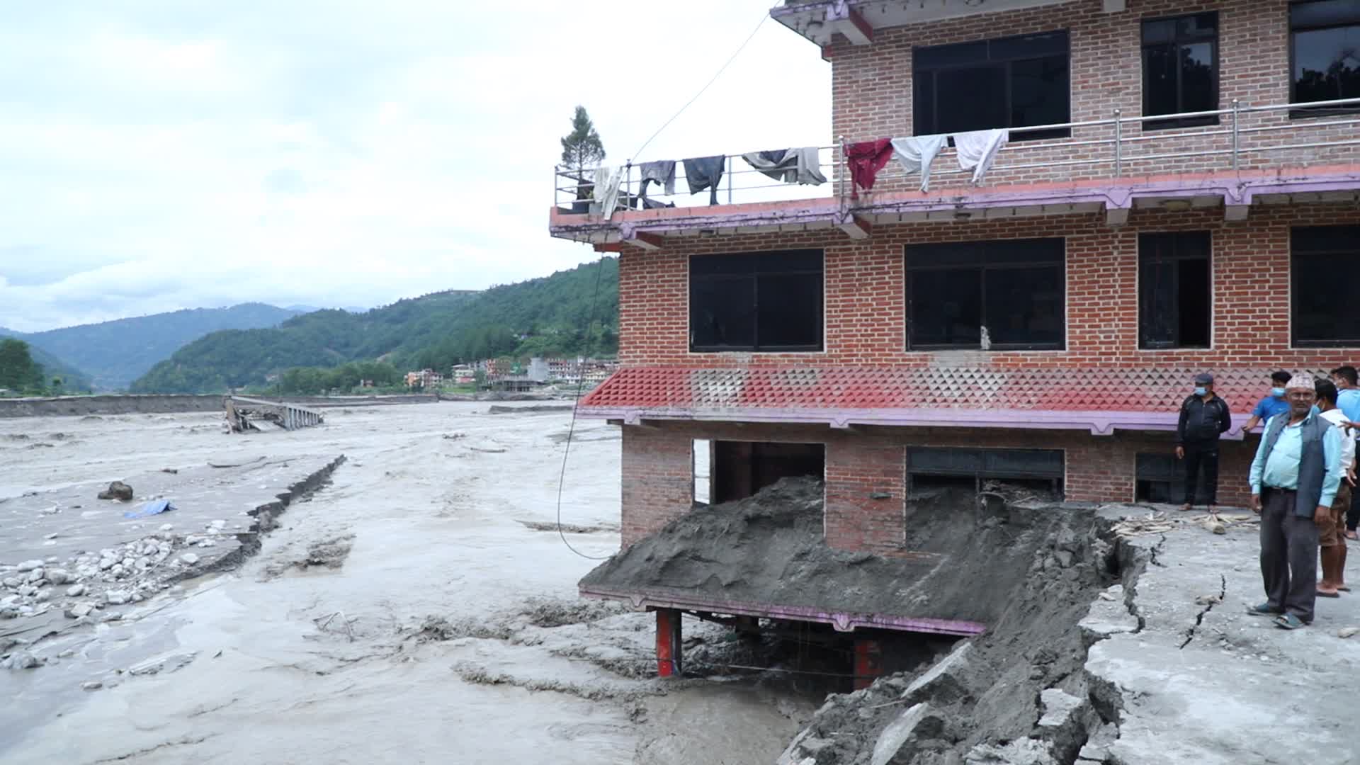 Aftermath from Melamchi river flood in Sindhupalchowk Nepal