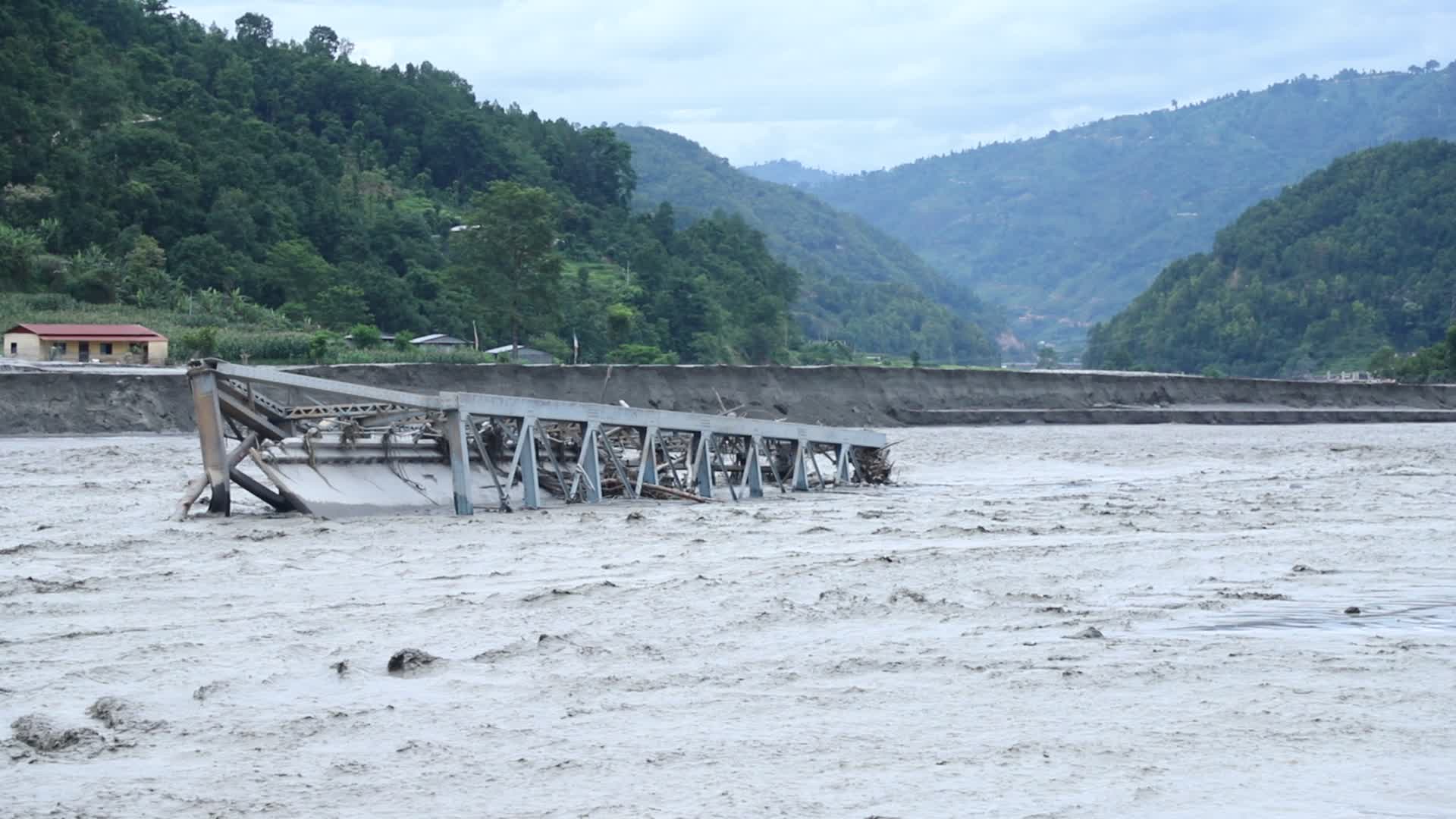 Aftermath from Melamchi river flood in Sindhupalchowk Nepal