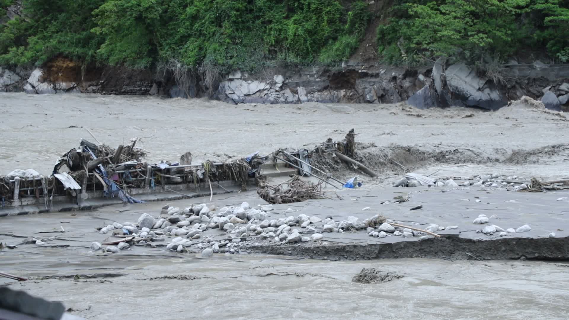 Aftermath from Melamchi river flood in Sindhupalchowk Nepal